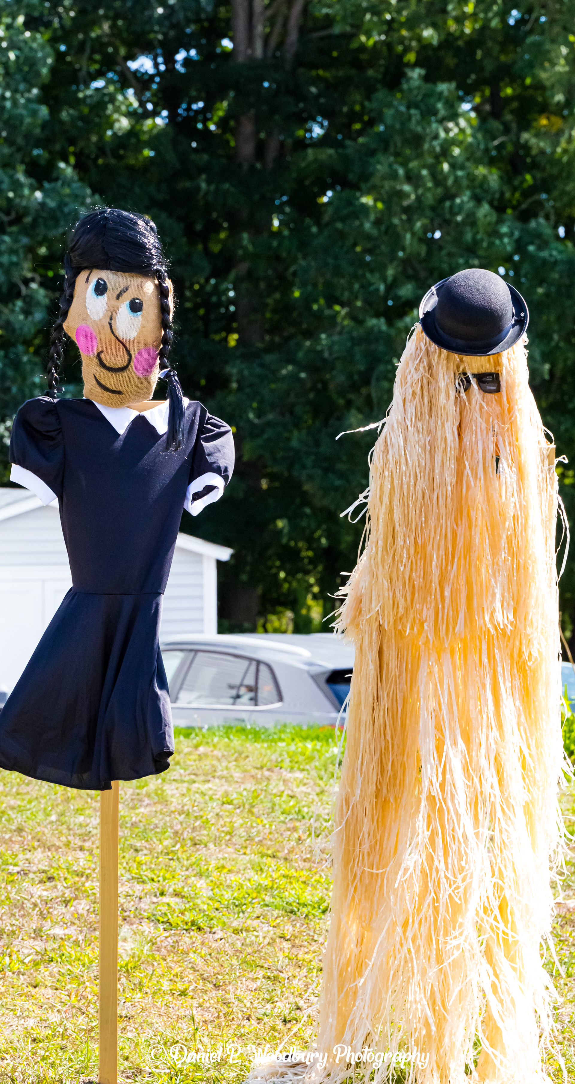 Wednesday & Cousin It Scarecrows