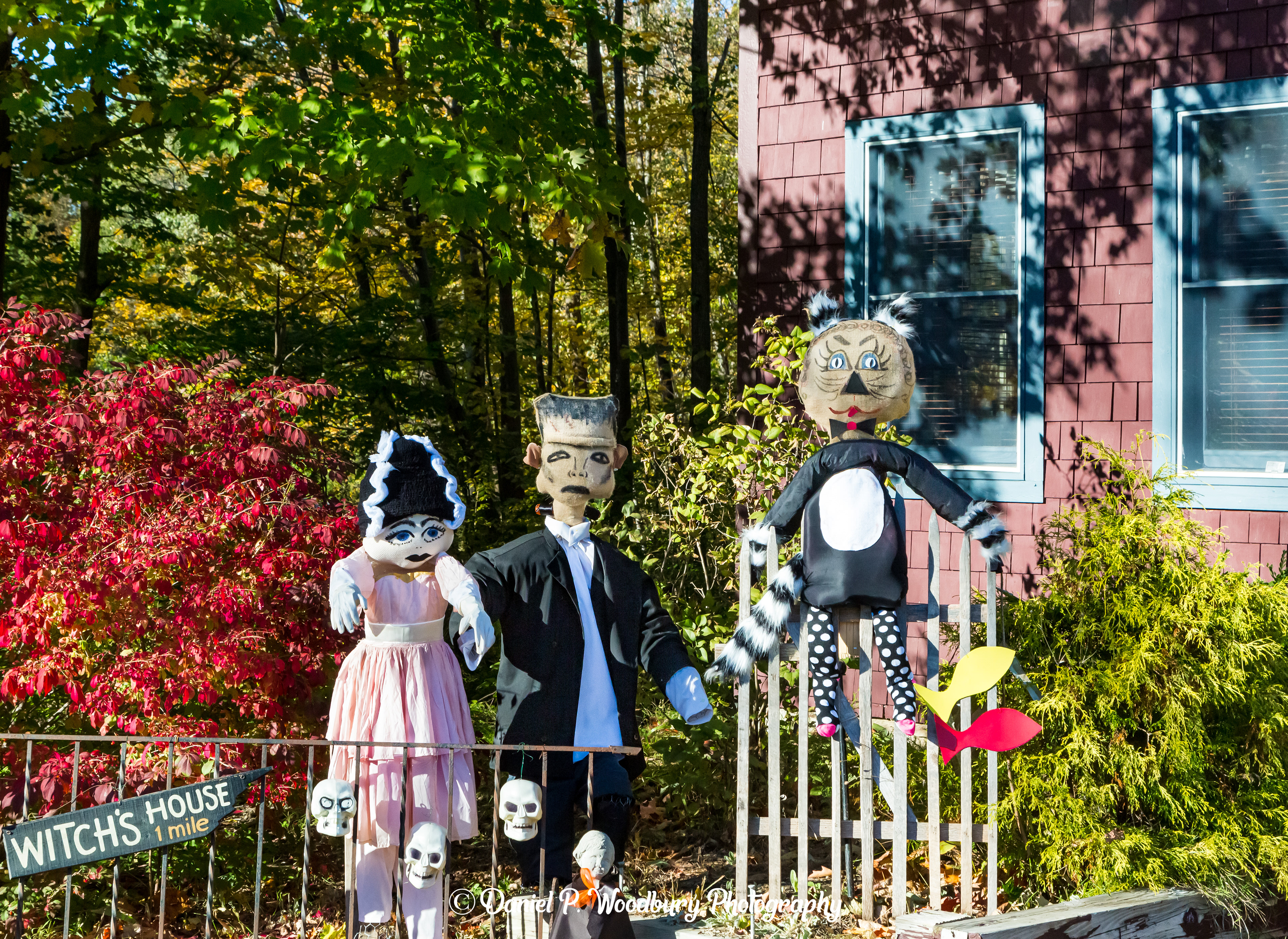 Frankenstein, His Bride & Kitty Scarecrows