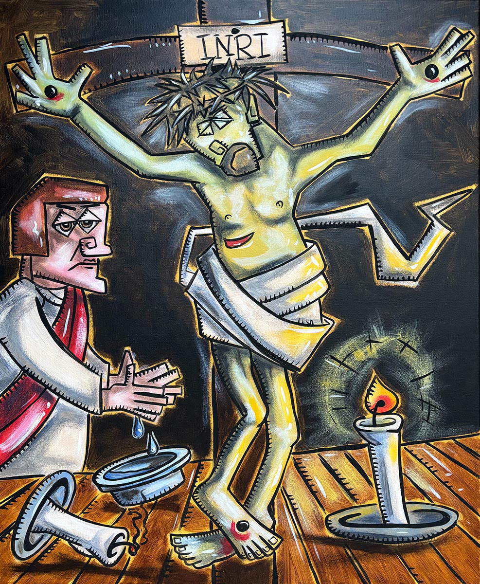 Kreuzigung & Auferstehung (Ecce Scaena) - Diptychon linke Tafel - 50 x 60 cm - Acryl auf Leinwand