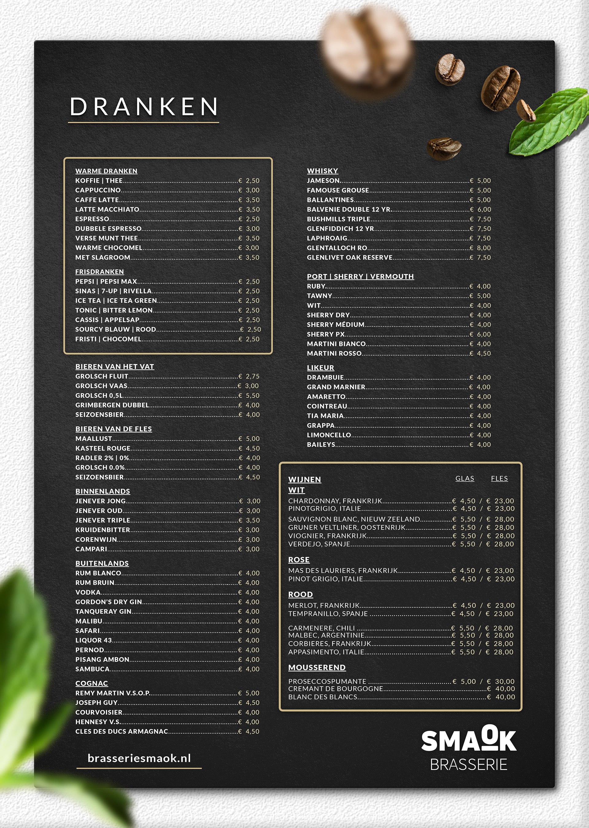 Diseño de Menu para Restaurant de Hotel Koekoekshof en Holanda