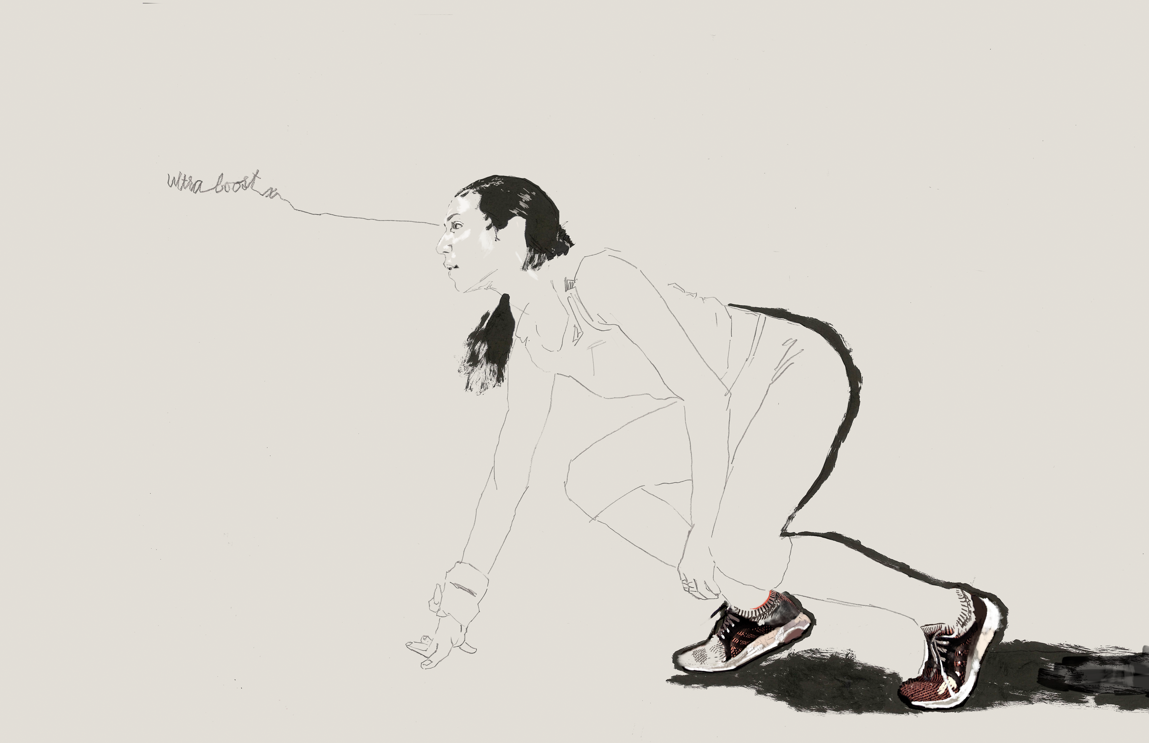 Illustration of ultraboost X campaign photography done in fashion-inspired aesthetic referenced in the earlier mood imagery.