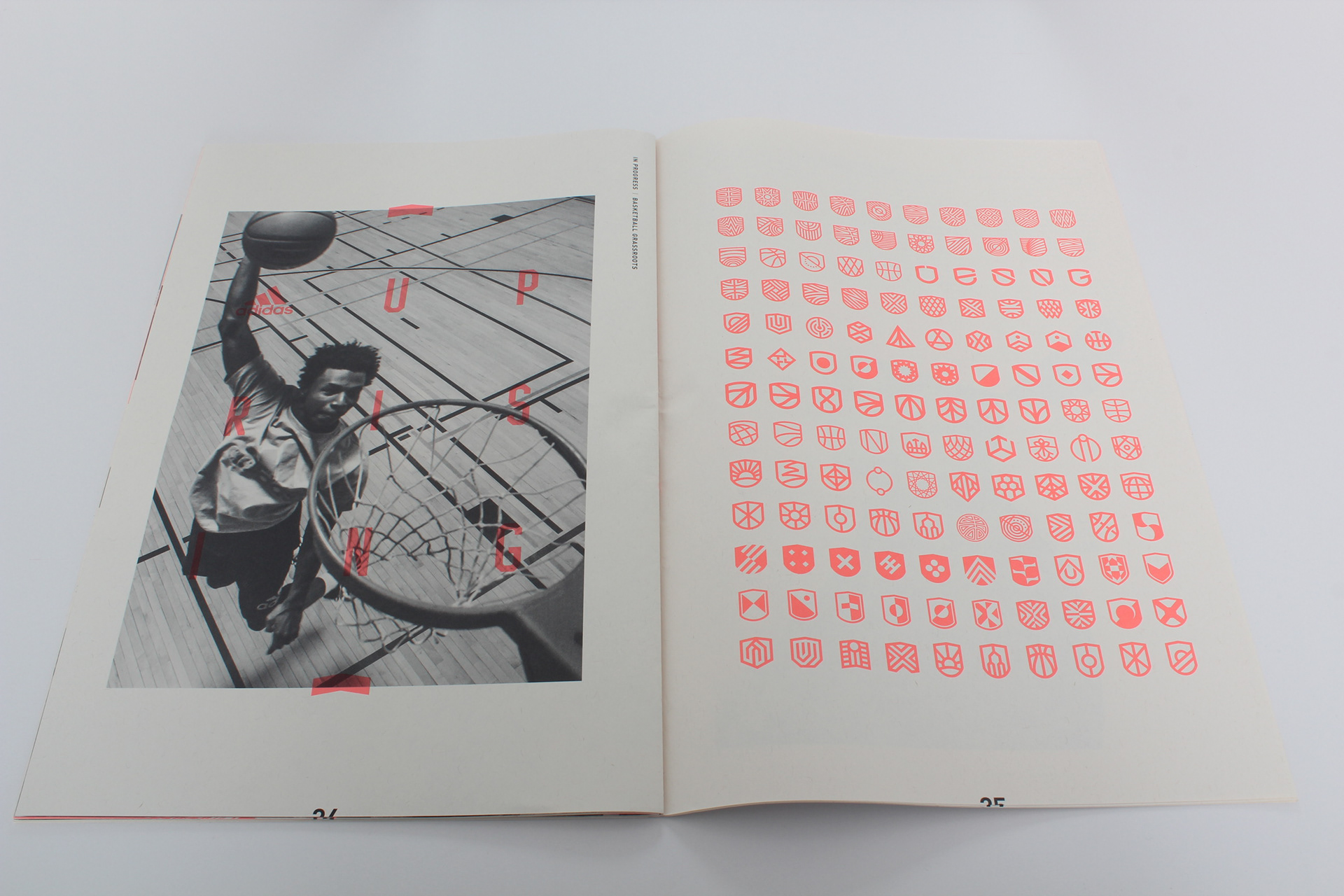 Photograph of spread showcasing basketball work.