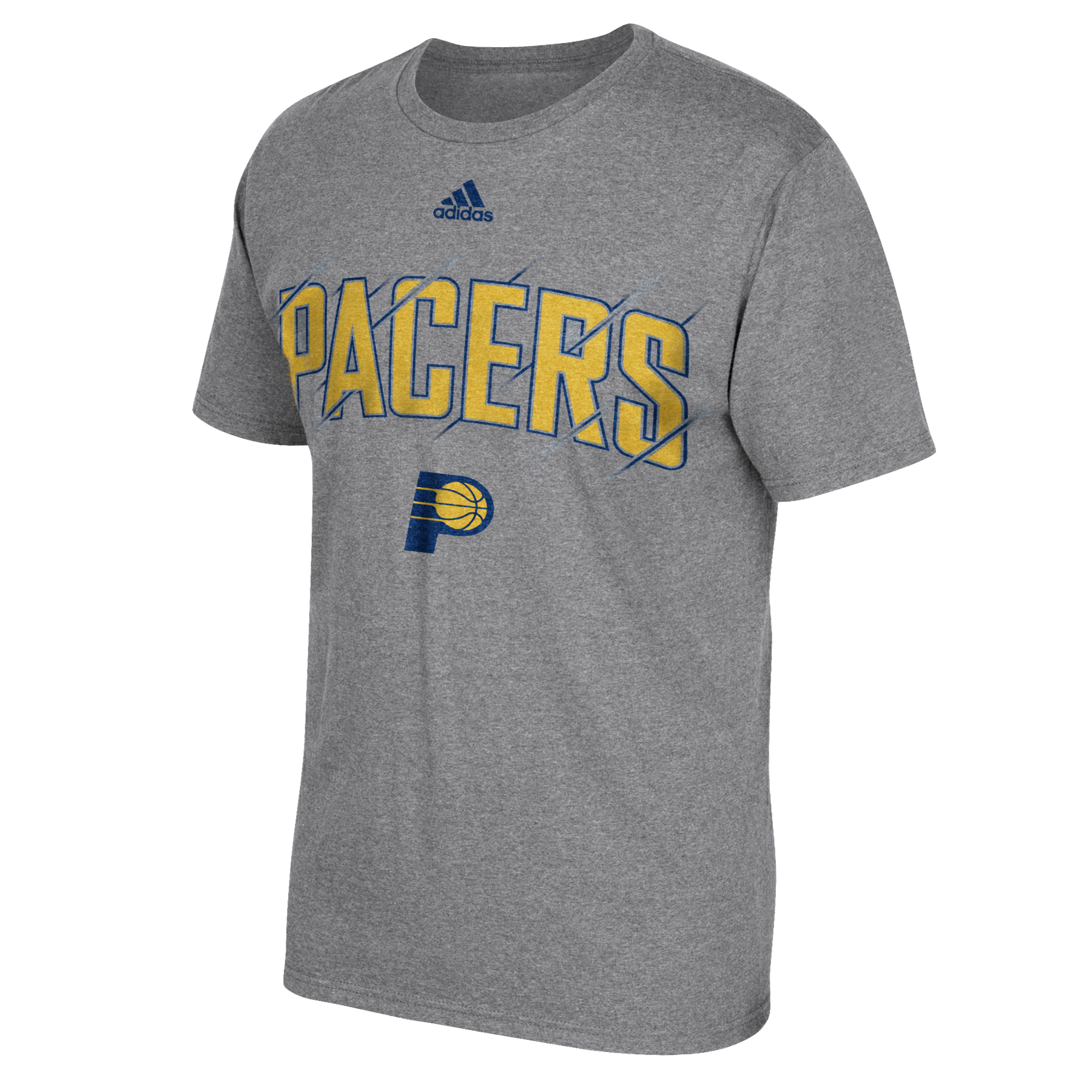 NBA Indiana Pacers graphic shown in-situ on a grey t-shirt.