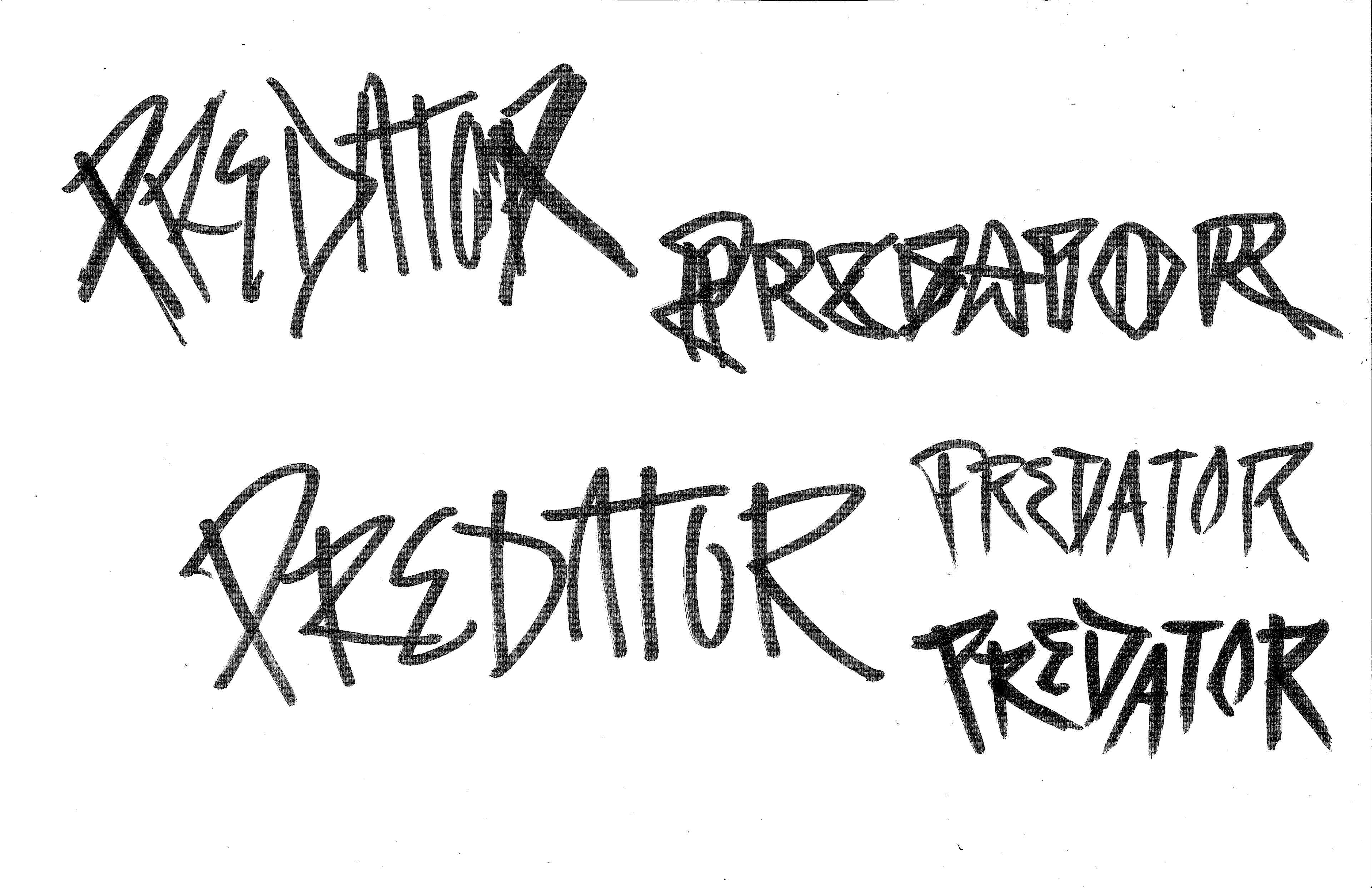 Animated GIF of early Predator logo sketches.