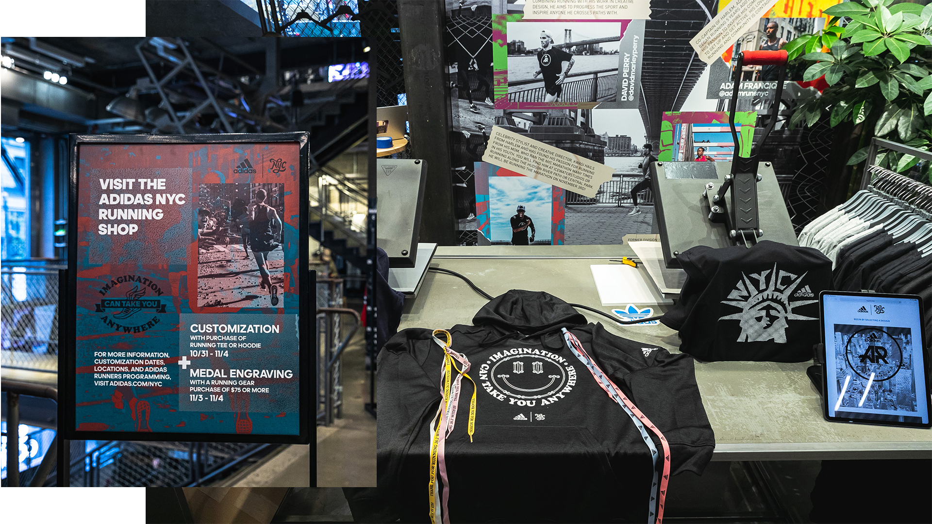NYC Adidas in-shop customization retail display for the Marathon event.