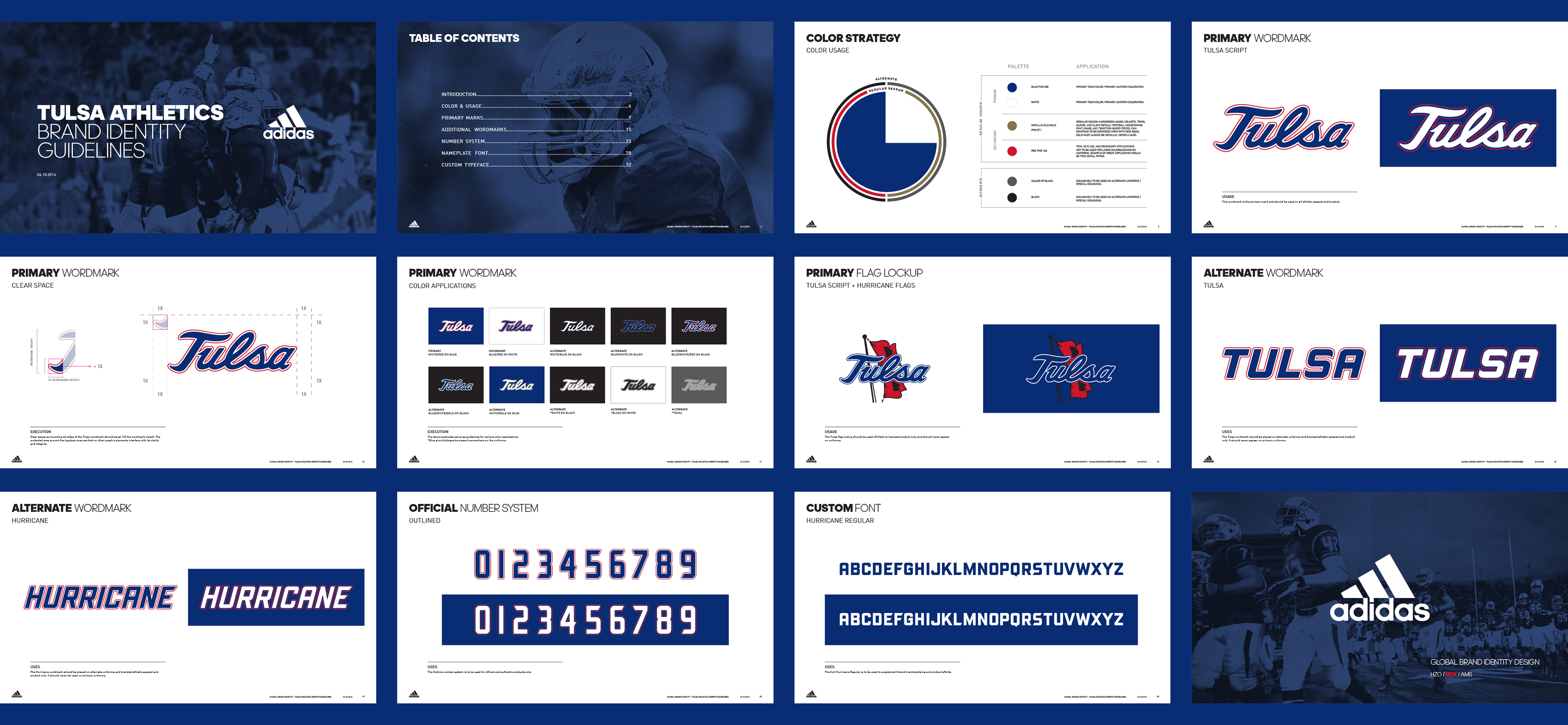 Layout image of brand guidelines, showing 12 selected pages.