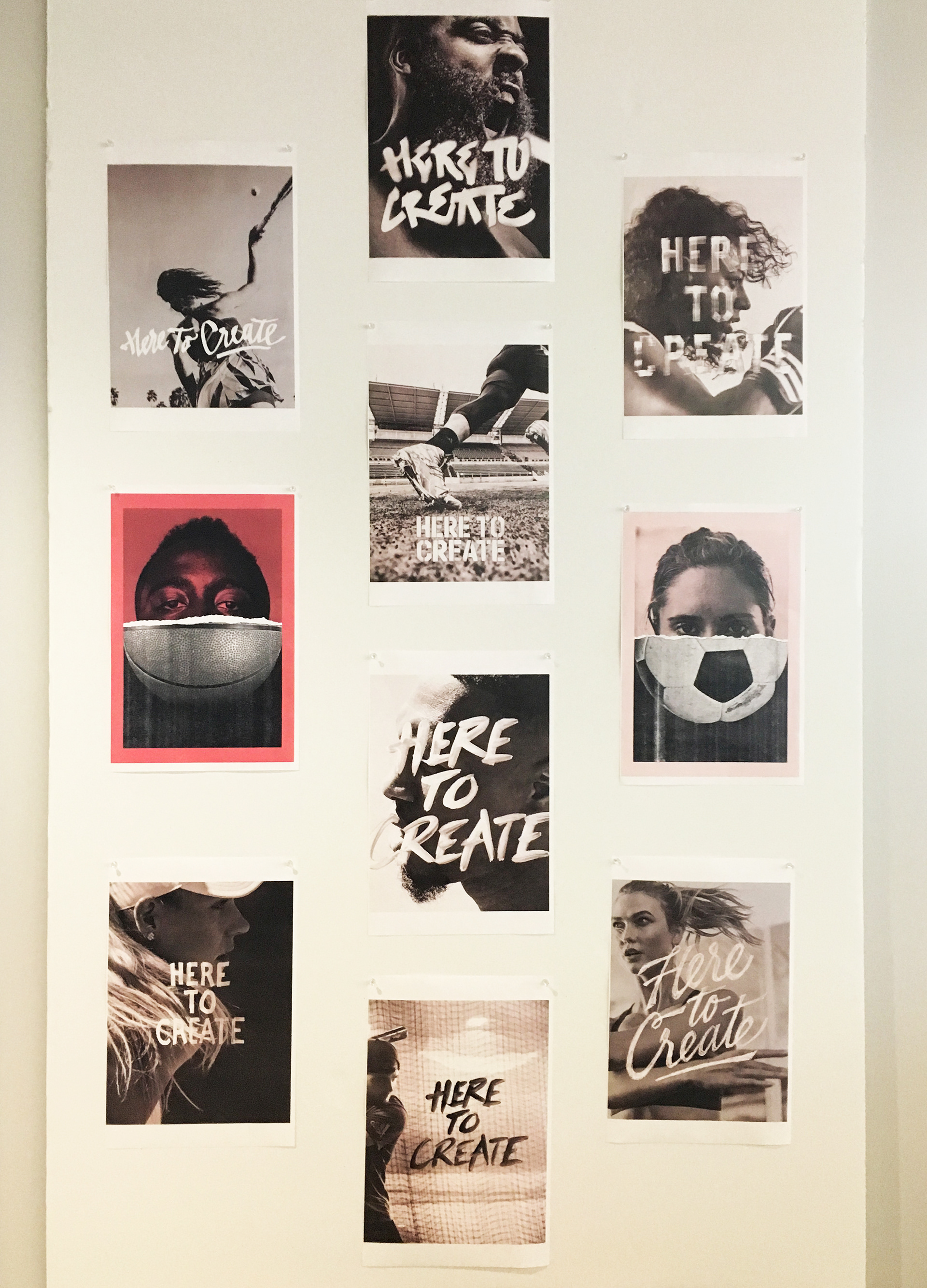 Photograph of various compositions showing lettering overlaying images of athletes including James Harden and Damian Lillard.