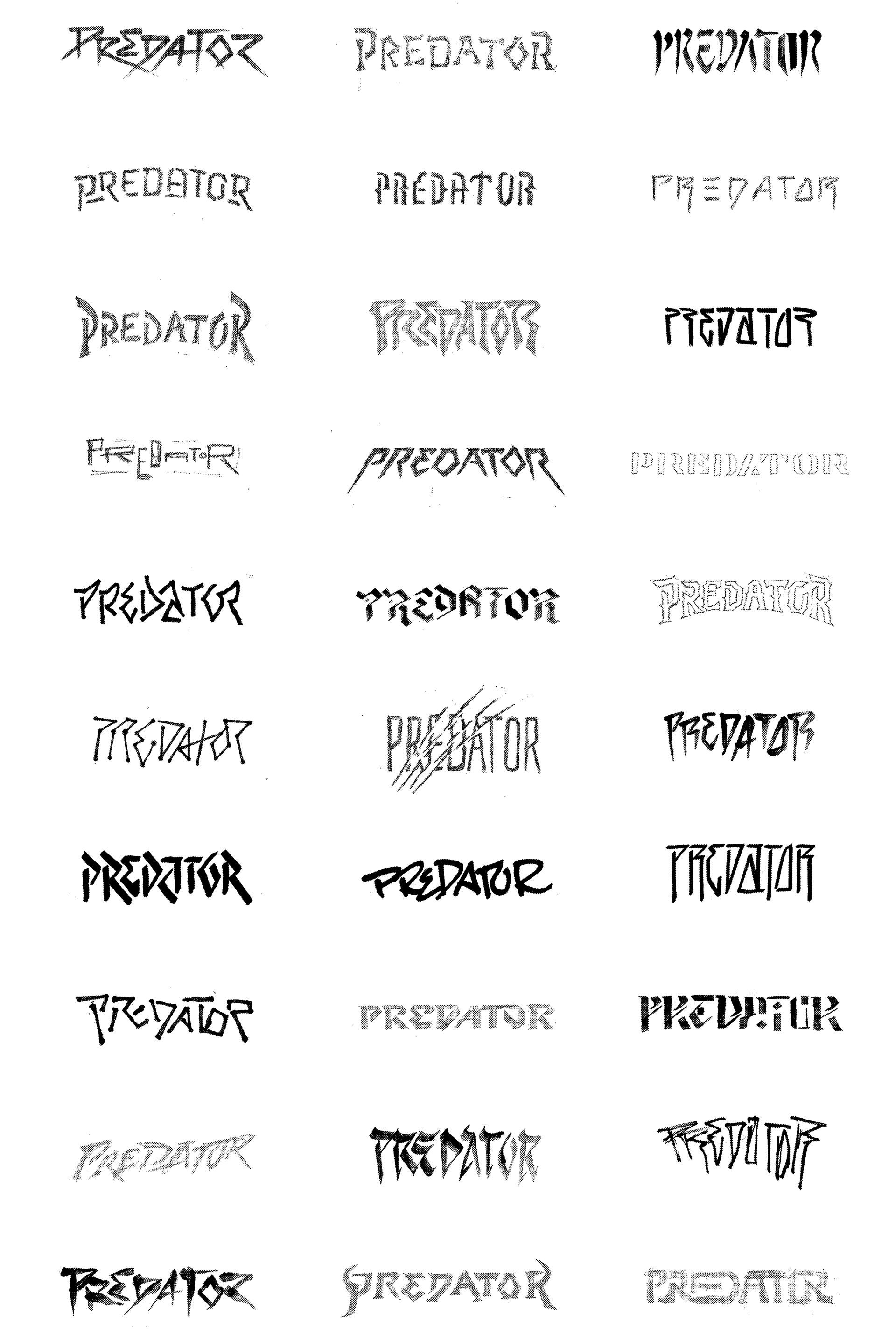 Early sketches in the logo development process showcasing various type treatments.