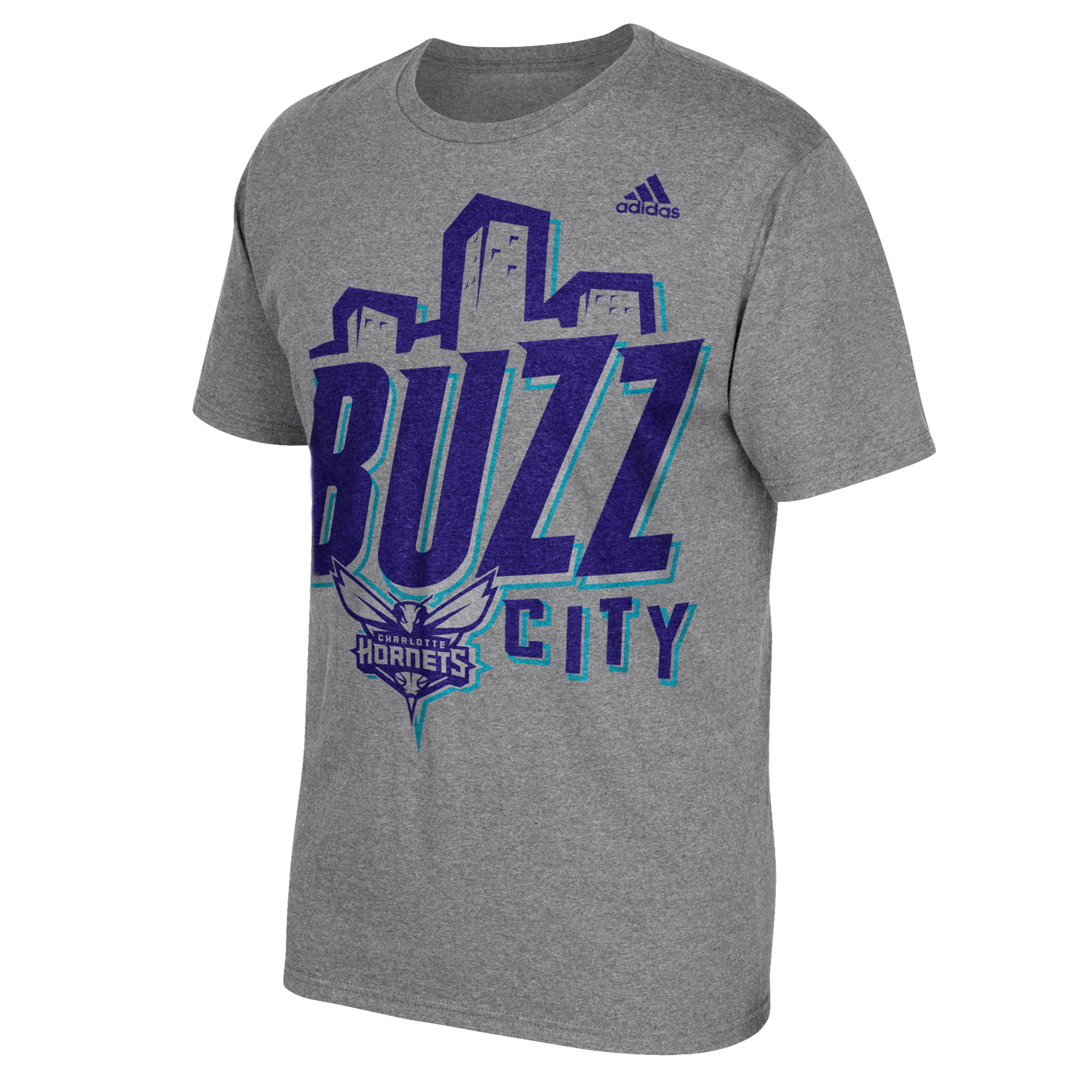 NBA Charlotte Hornets graphic shown in-situ on a grey t-shirt.