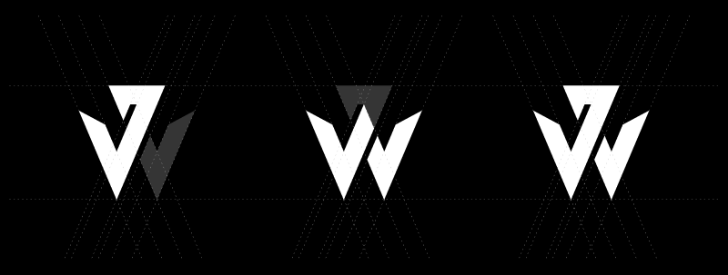 Image breaking down components of logo: 1) the "J," 2) the "W," and 3) both together making up the full logo.