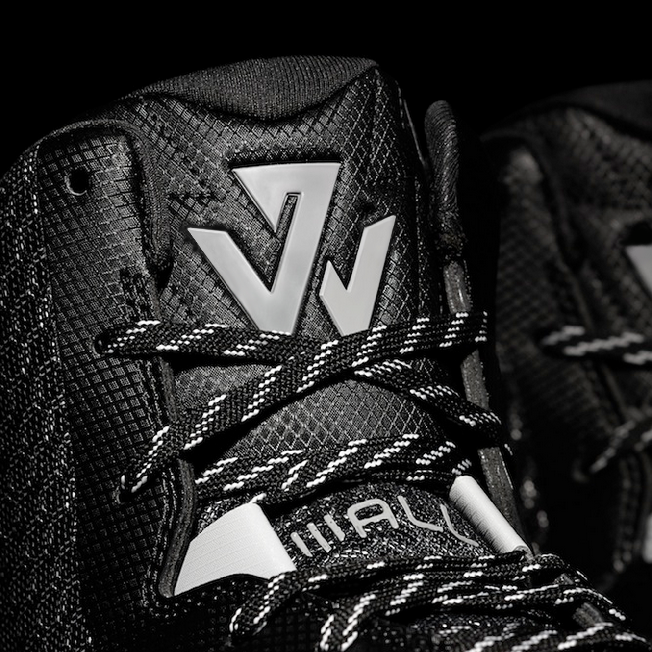 Photographic close-up of logo on the tongue of the shoe.