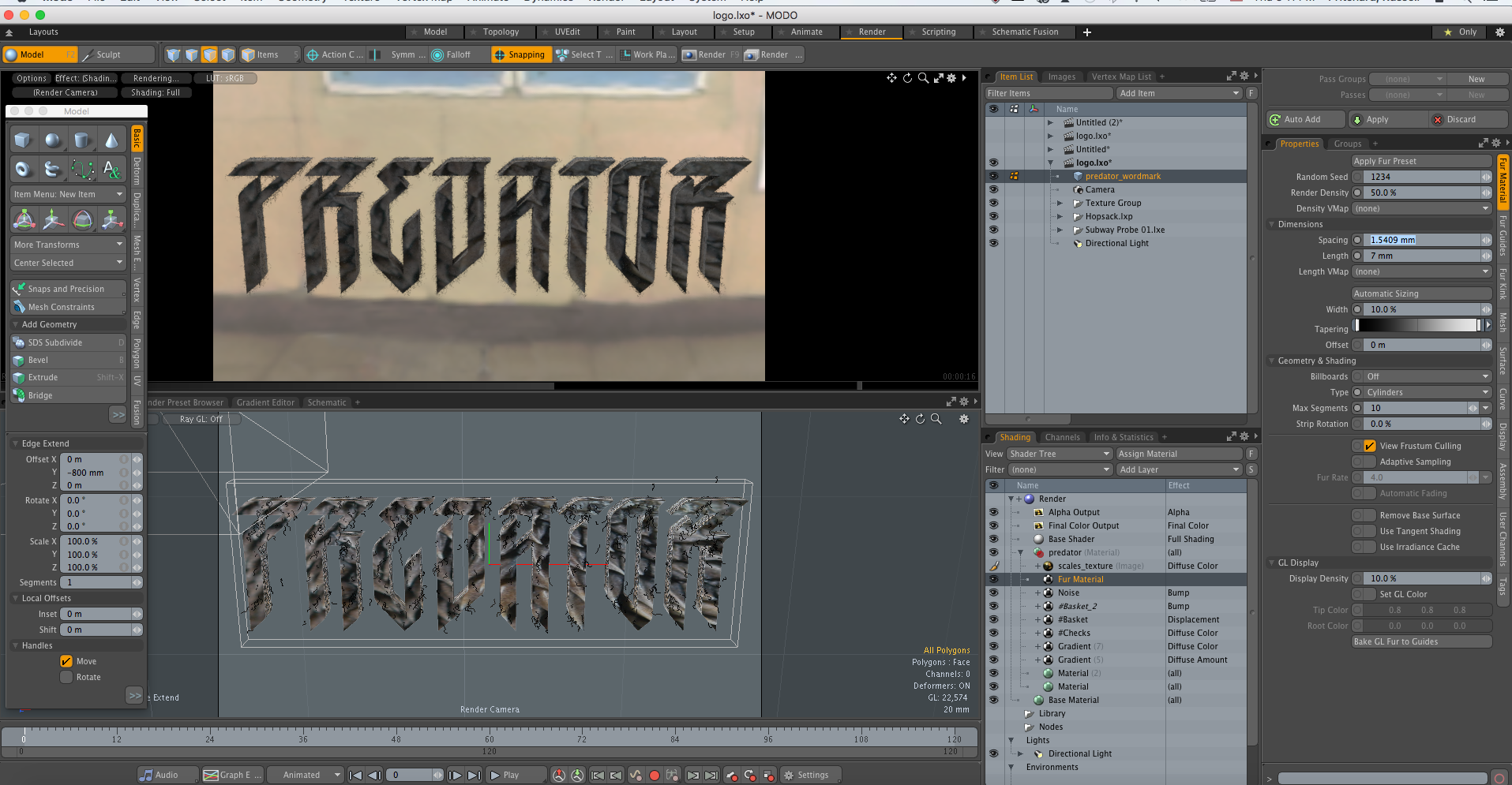 Screen shot of 3D model of preliminary predator logo iteration.