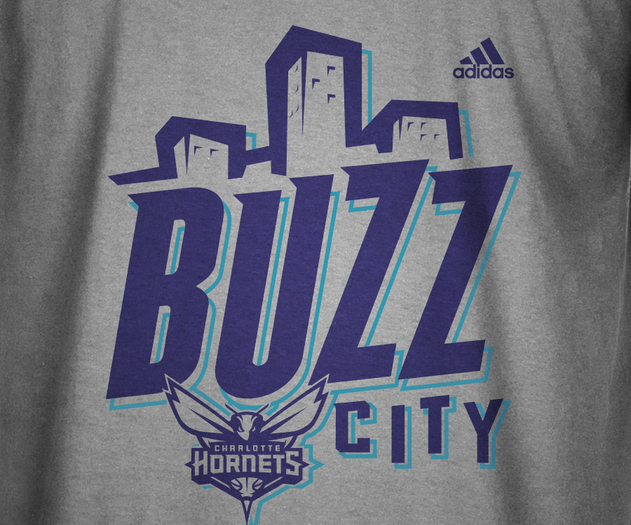 Close-up image of Hornets graphic.