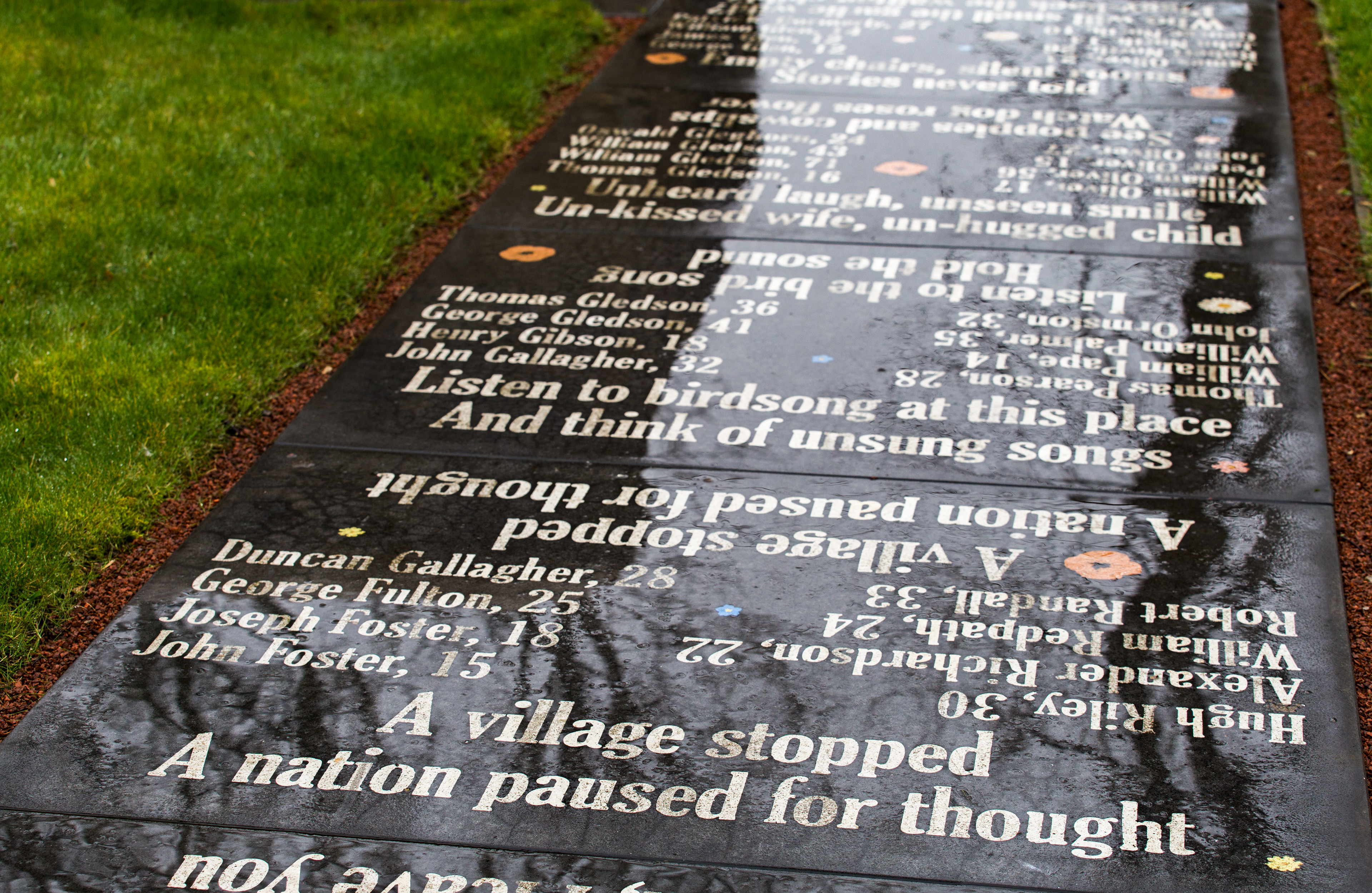 The names of those who died in the disaster.