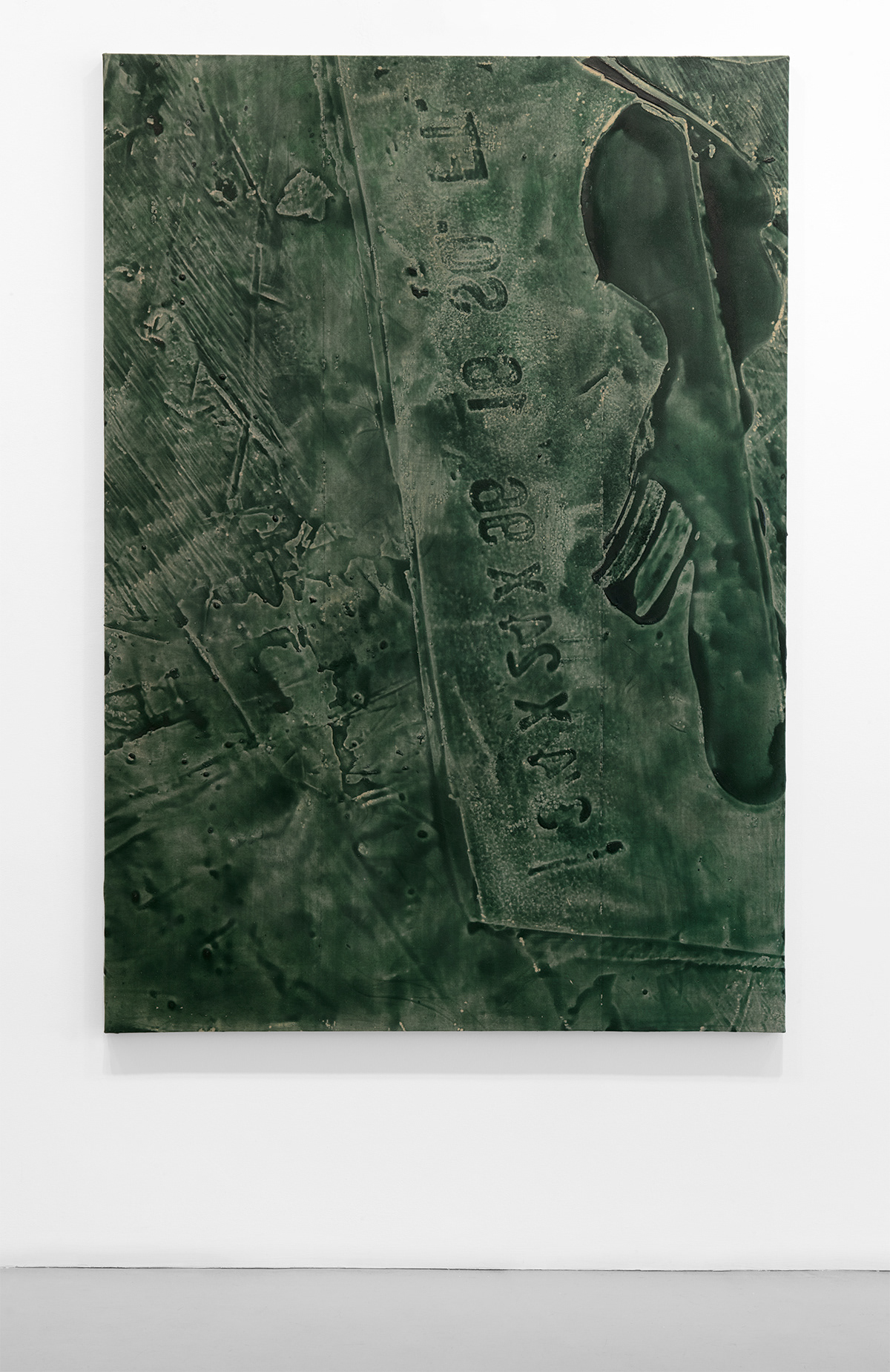 Cast (Impression at a Distance) 2013 PBK31 (perylene green-black) pigment + urethane paint on canvas 80 by 56 in.