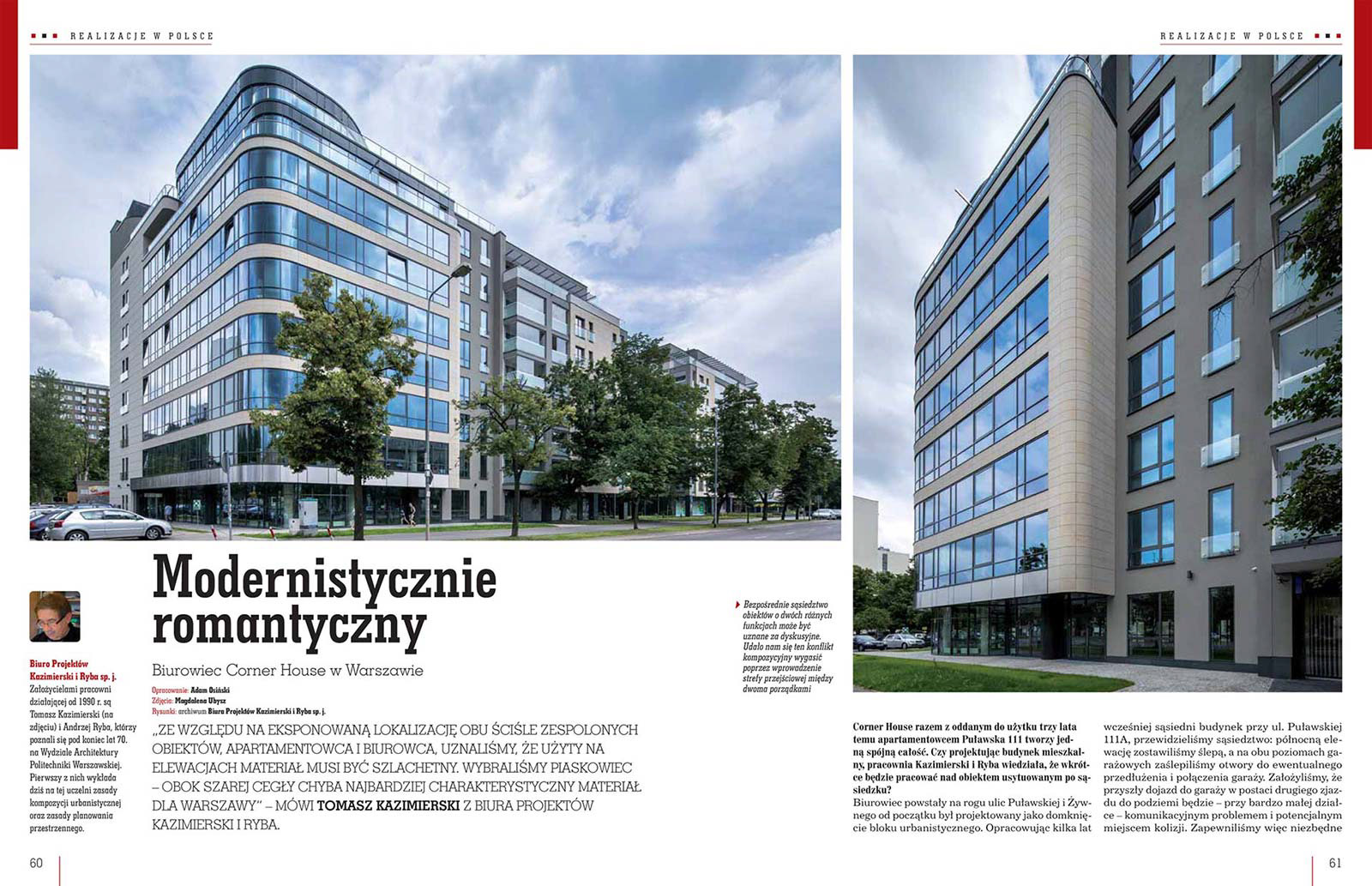 Publikacja zdjęć architektury dotycząca budynku Corner House w Warszawie w magazynie Świat Architektury.