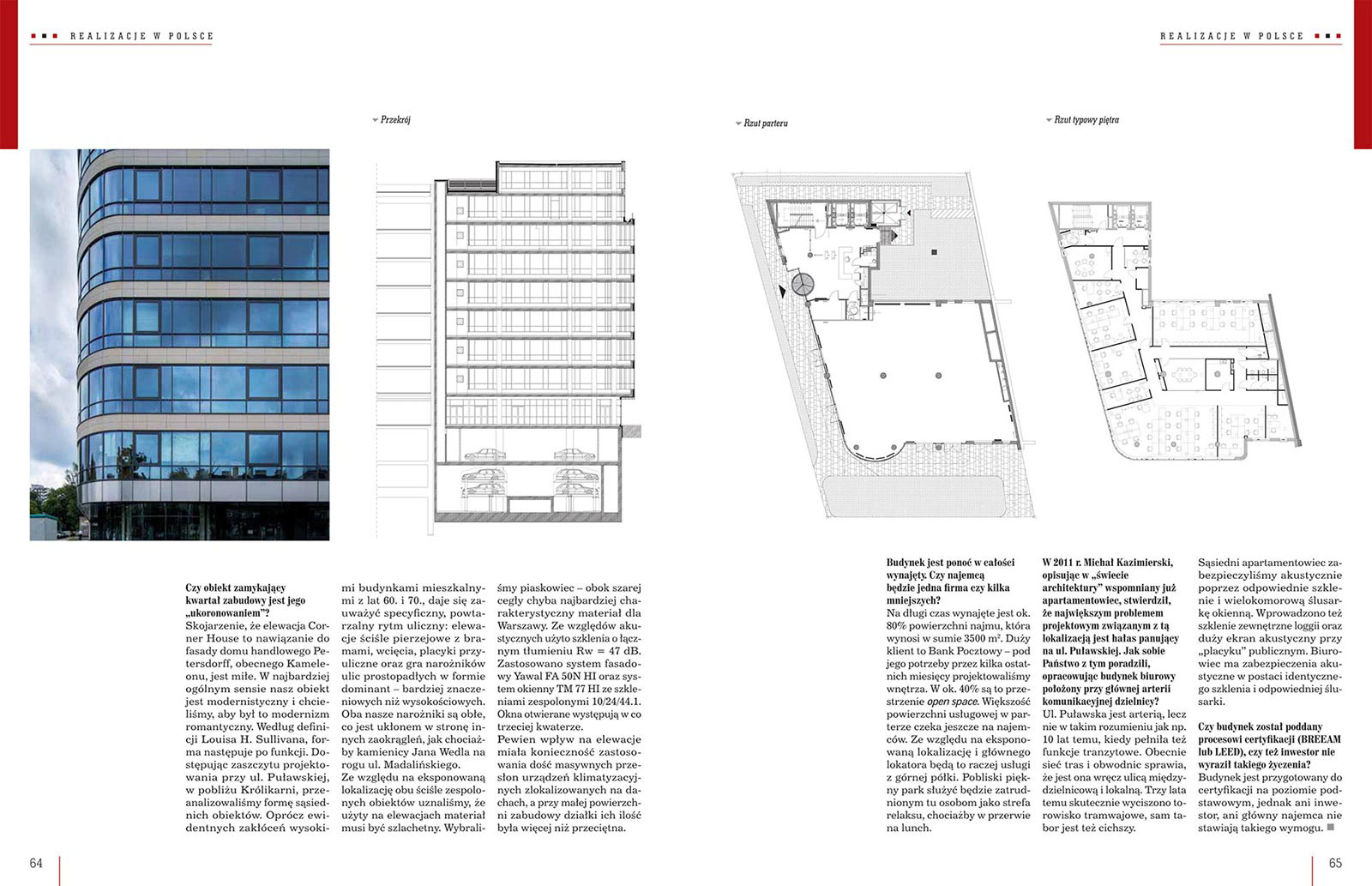 Publikacja zdjęć architektury dotycząca budynku Corner House w Warszawie w magazynie Świat Architektury.
