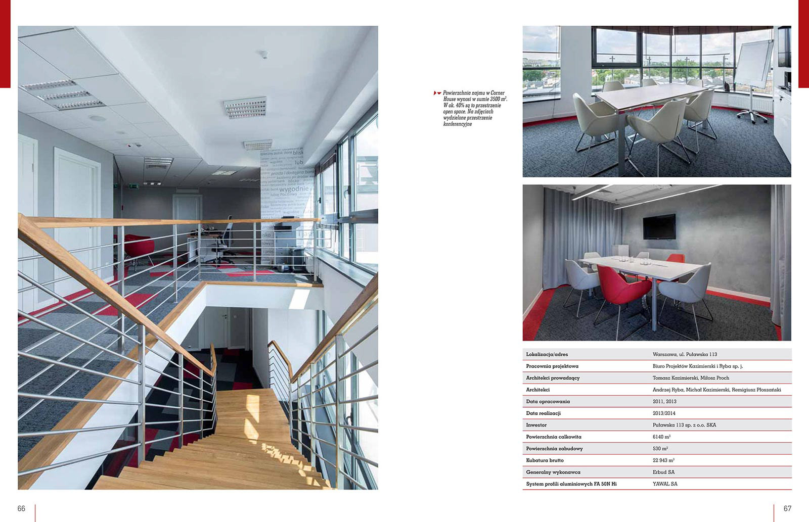 Publikacja zdjęć architektury dotycząca budynku Corner House w Warszawie w magazynie Świat Architektury.