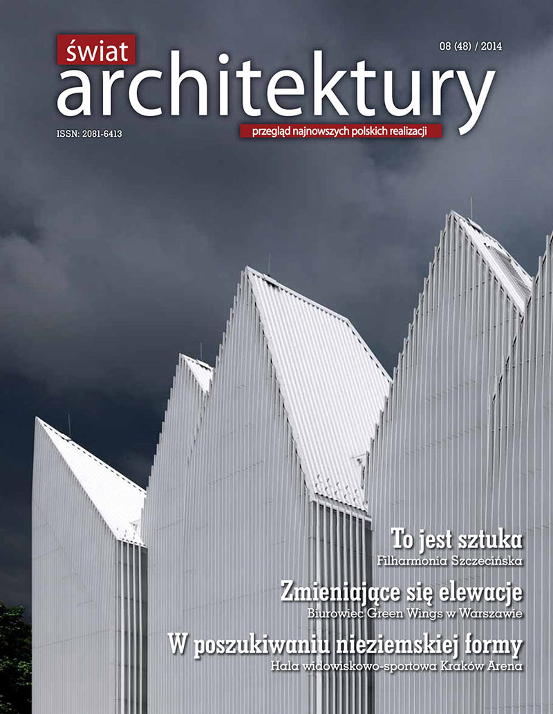 Publikacja zdjęć architektury dotycząca budynku Corner House w Warszawie w magazynie Świat Architektury.