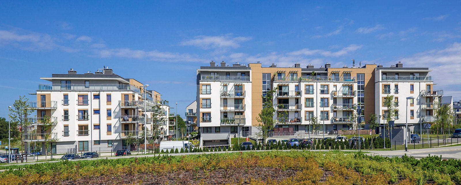 Kompleksowe sesje zdjęciowe trzech osiedli mieszkaniowych Alfa Park w Gdańsku wykonane dla dewelopera.