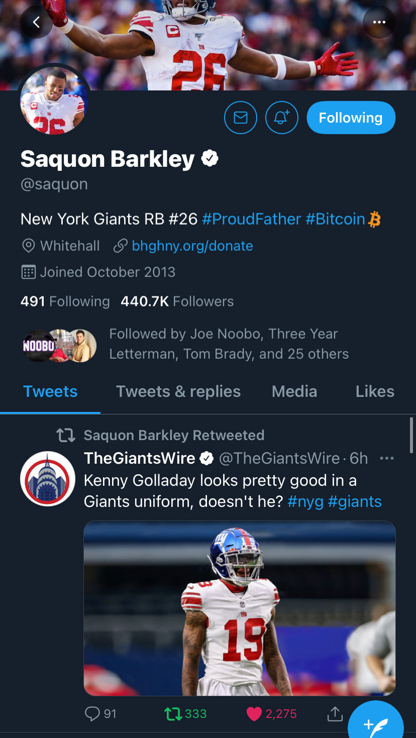 Saquon Barkley like and retweet on twitter