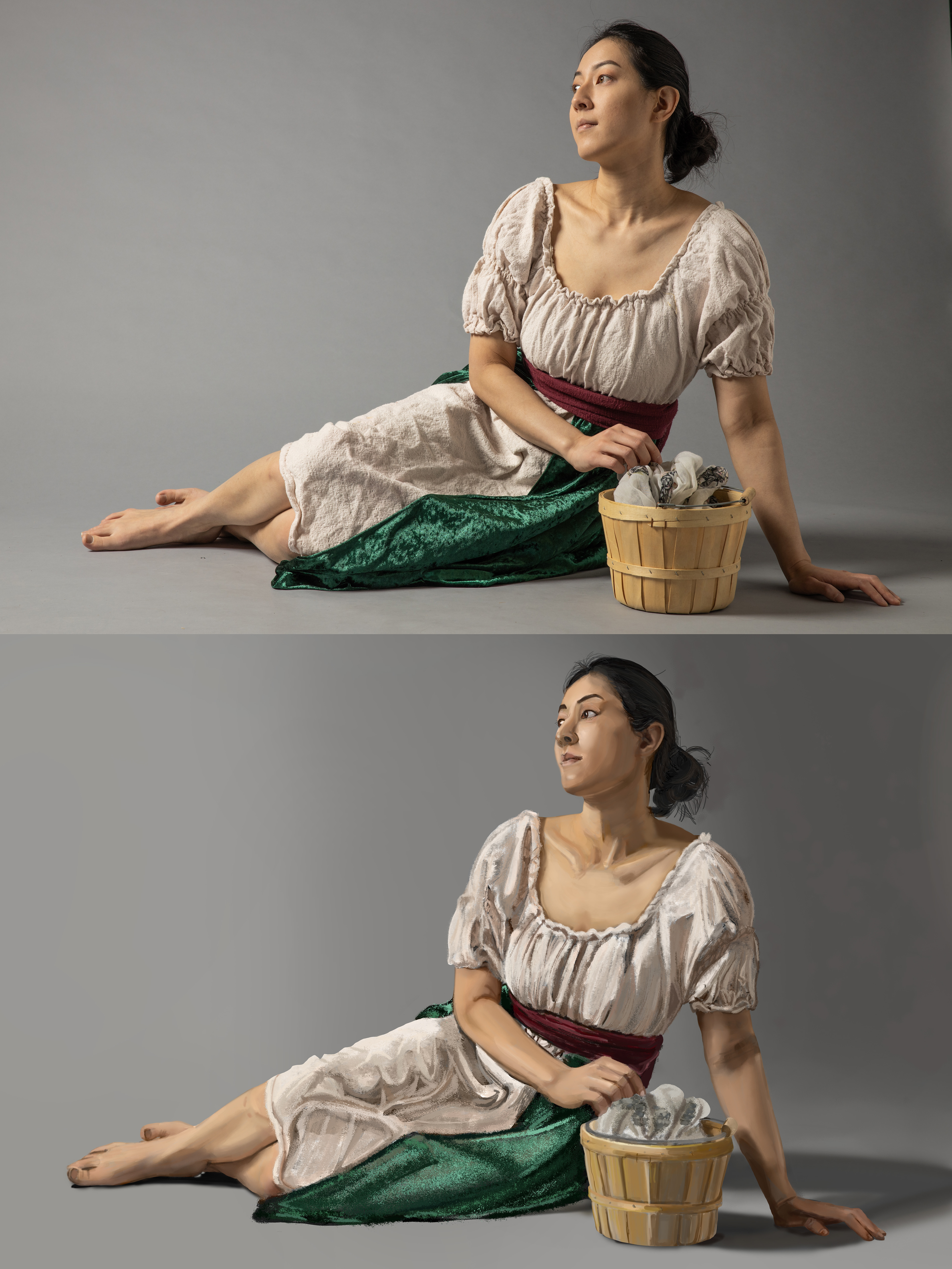 Digital Painting of Clothed Female Model With Prop