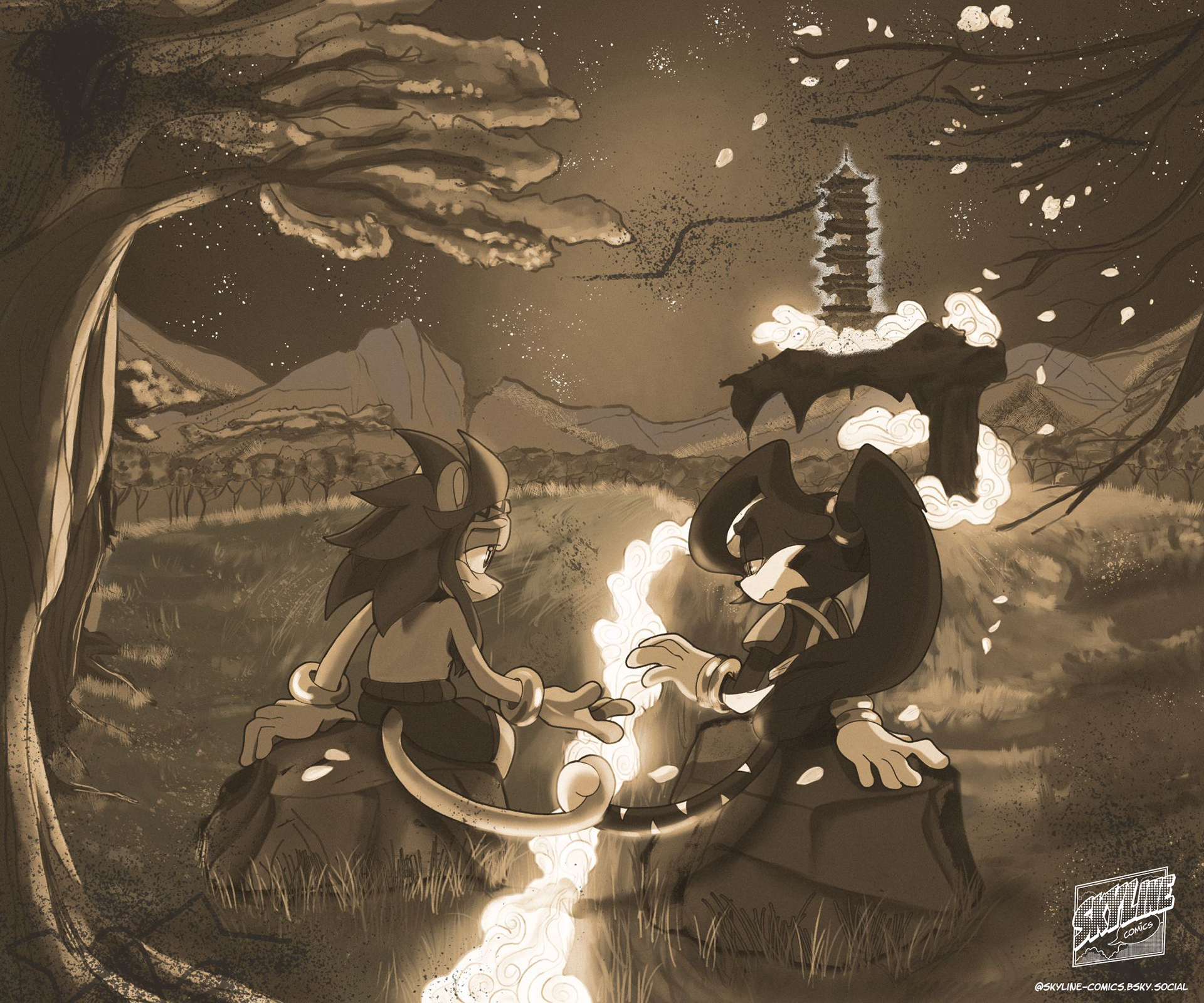 Emotional Chinese Zodiac Sonic Original Characters in a Fantasy Landscape