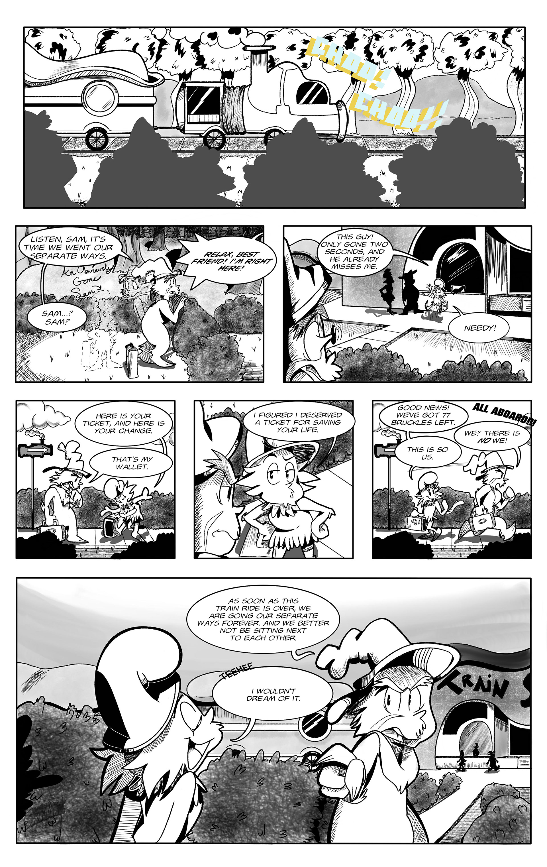 Comic book page 5, showing an action-oriented black-and-white sequential layout of Green Eggs and Ham