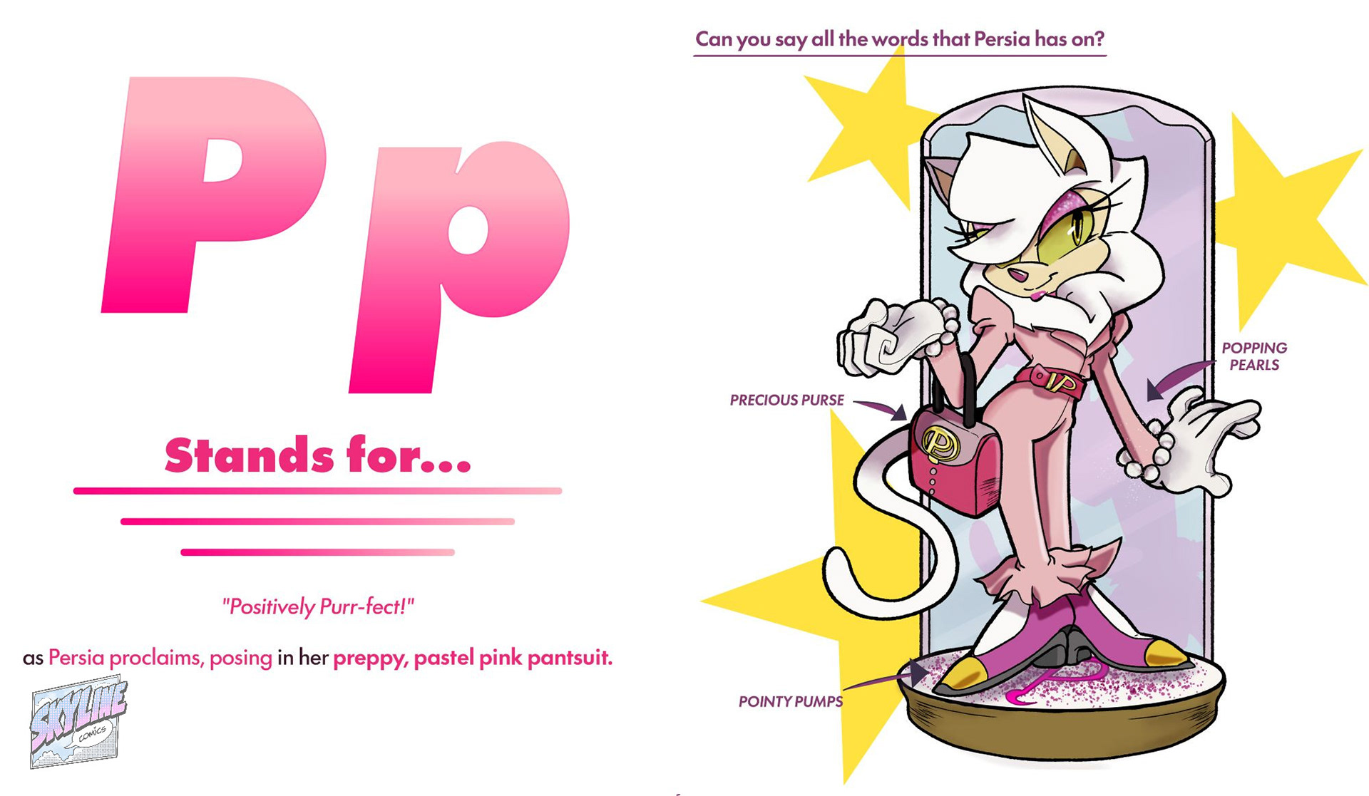 Alphabet Character Illustration Featuring the Letter P and a Pink-Suited Cat Character