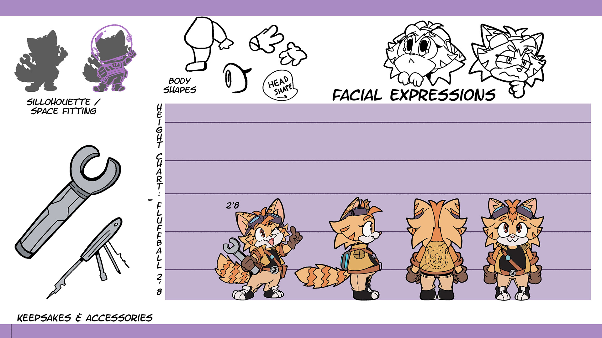 Sci-fi Cat Comic Story Character Sheet, Fluffball