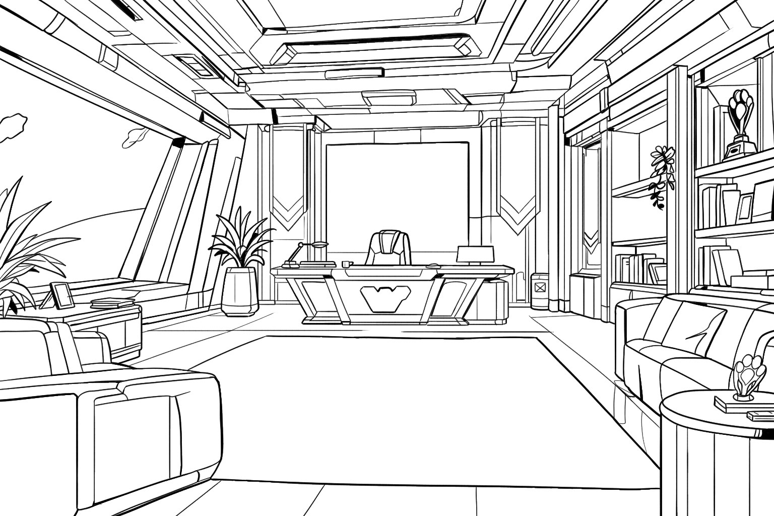 Sci-fi Cat Comic Environment Setting, Comm. Cottontail's Office Inks