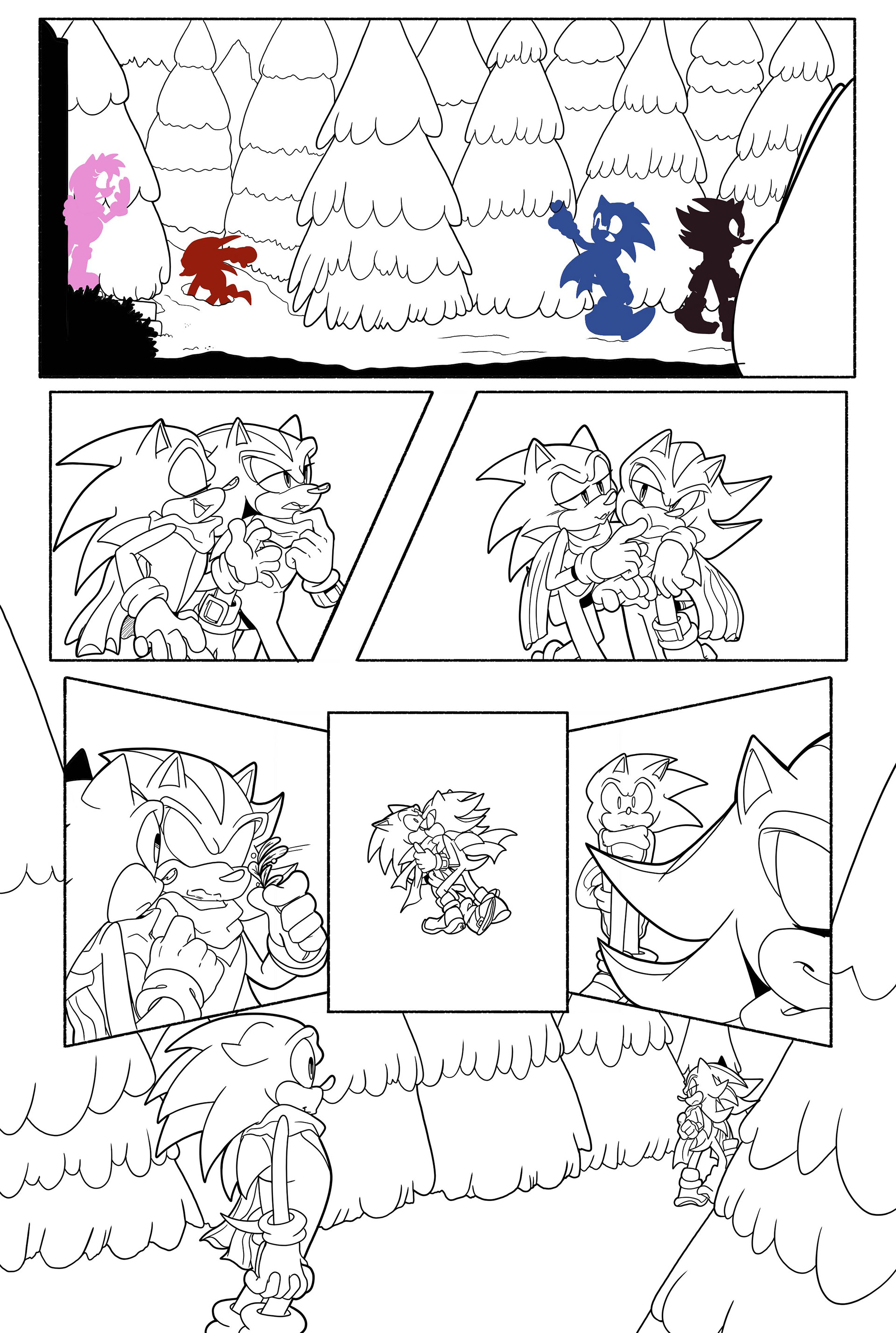 Sonadow Christmas Comic Page 2 Finished Pencils and Inks