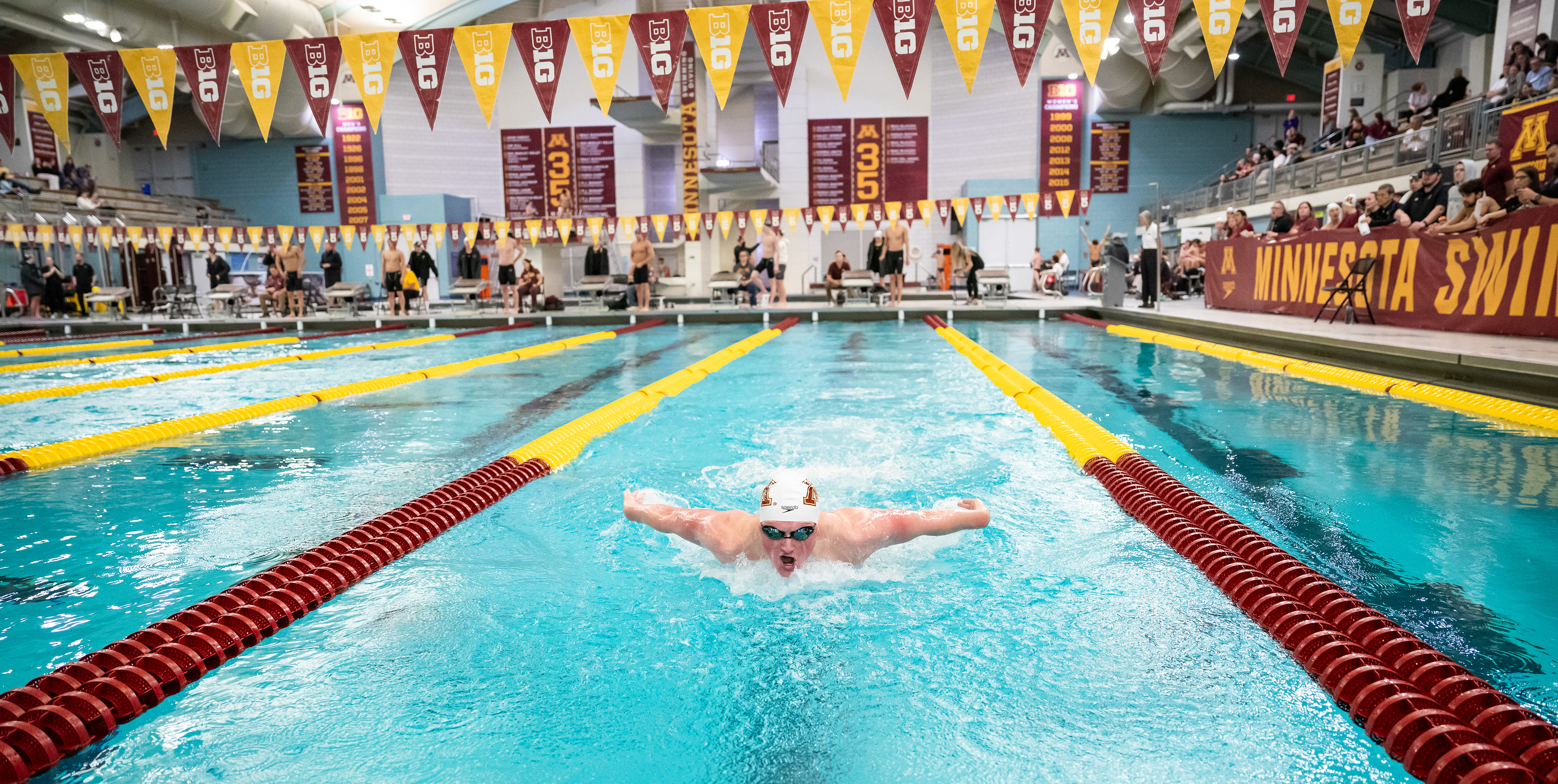 University of Minnesota athlete Tommy McCarthy swims the 200 Yard Butterfly at the Triple Duel meet at Jean K. Freeman Aquatic Center in Minneapolis, Minn. on Jan 31, 2025. McCarthy placed fourth in this race against Northwestern and Purdue.