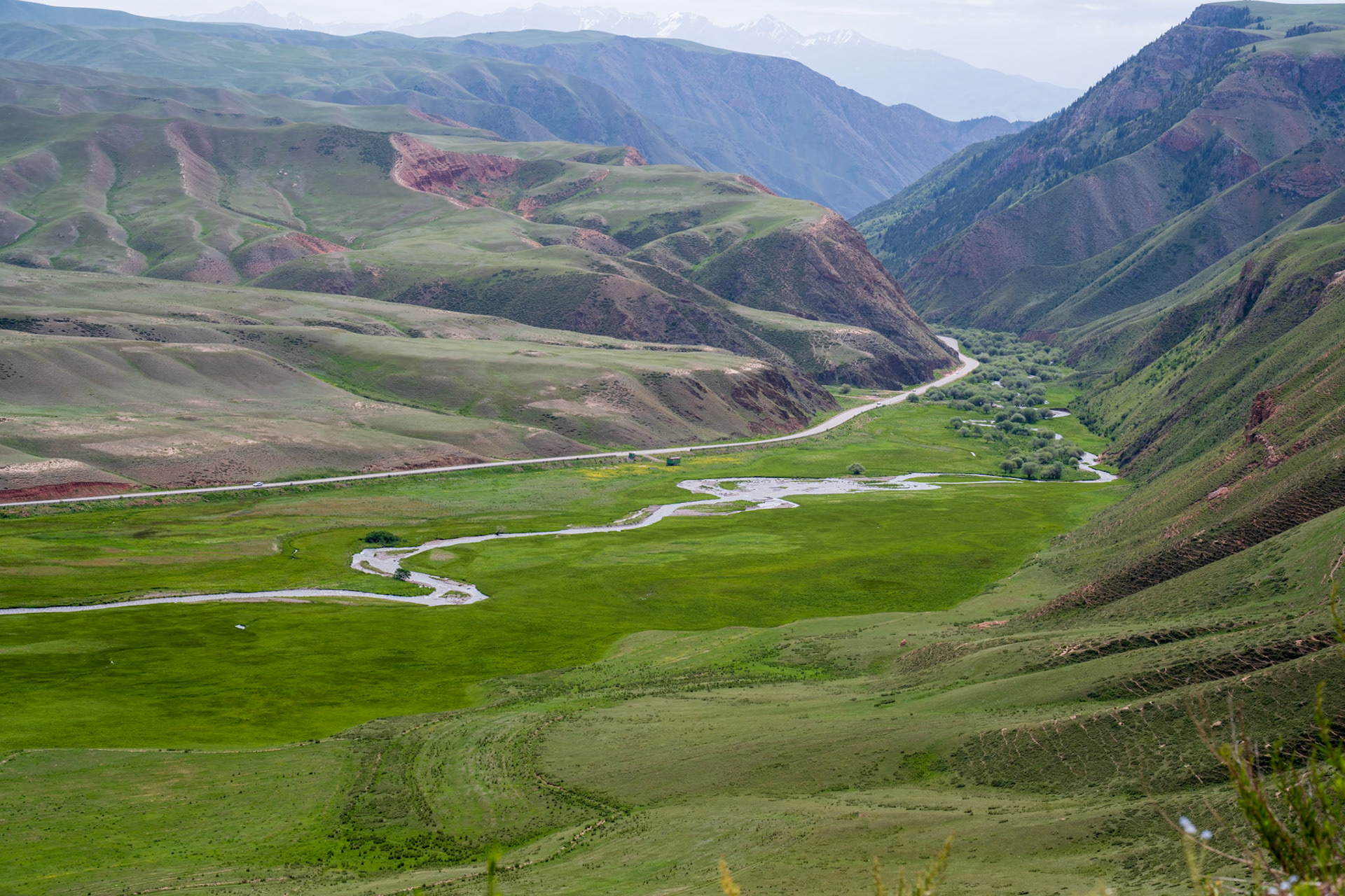 A lush Kyrgyz valley, a common sight in this mountainous country