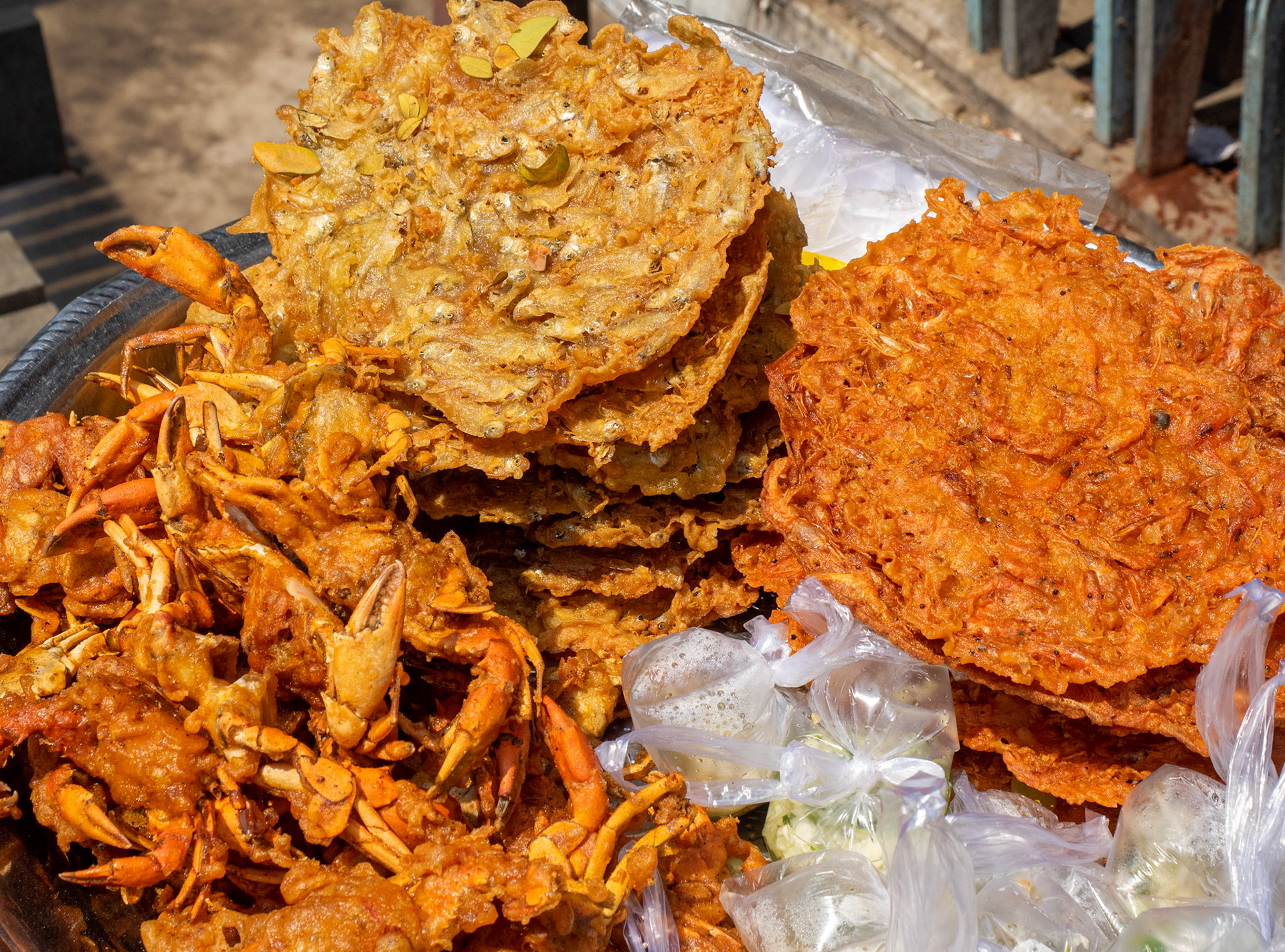 Mix of small fish or crabs fried in a batter