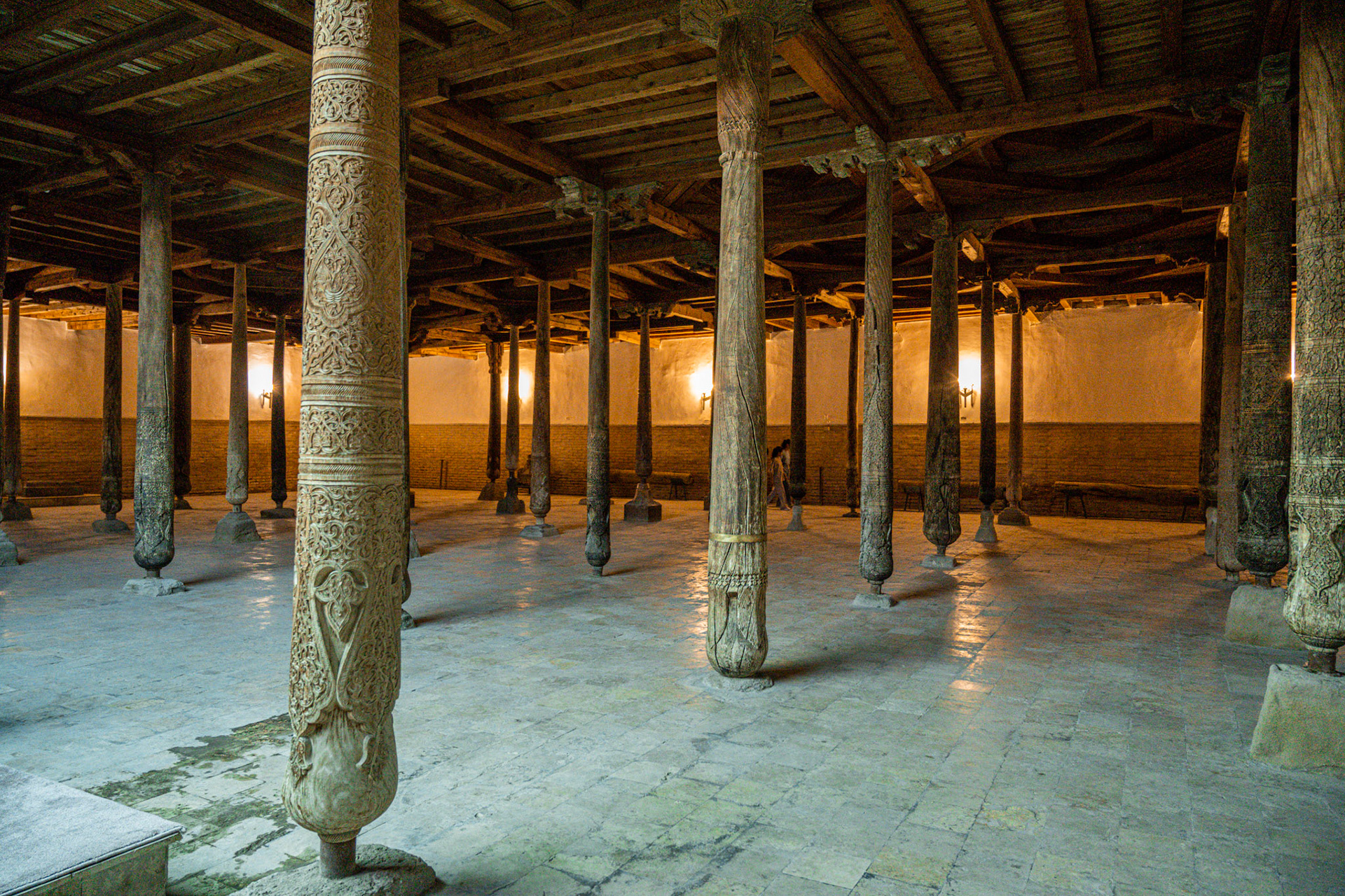 The Juma mosque has 218 wooden pillars - all different - supporting its low-ceiling wooden roof