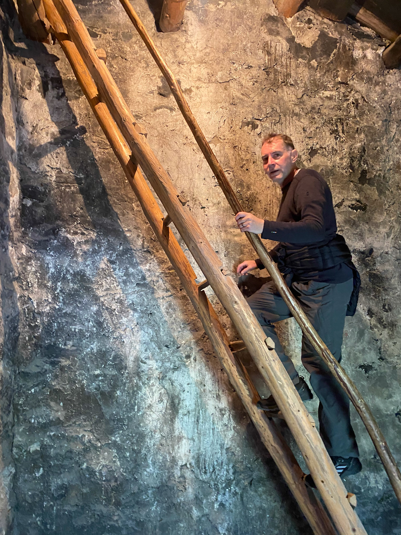 The tower has several floors, and access to it is gained using a rudimentary ladder.