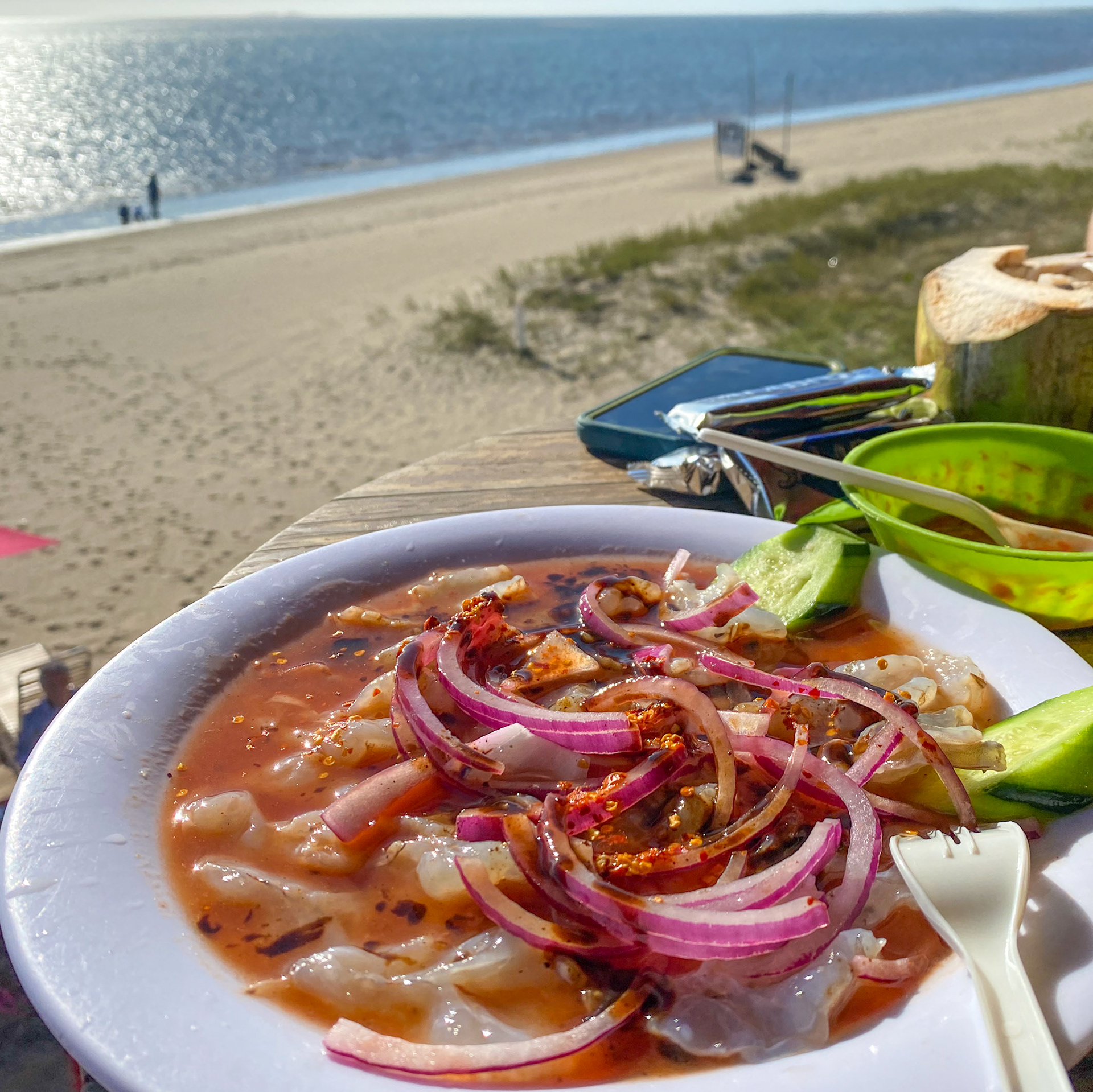 Awesome seafood (especially the raw shrimps) at Restaurante Agua Marina Las Animas