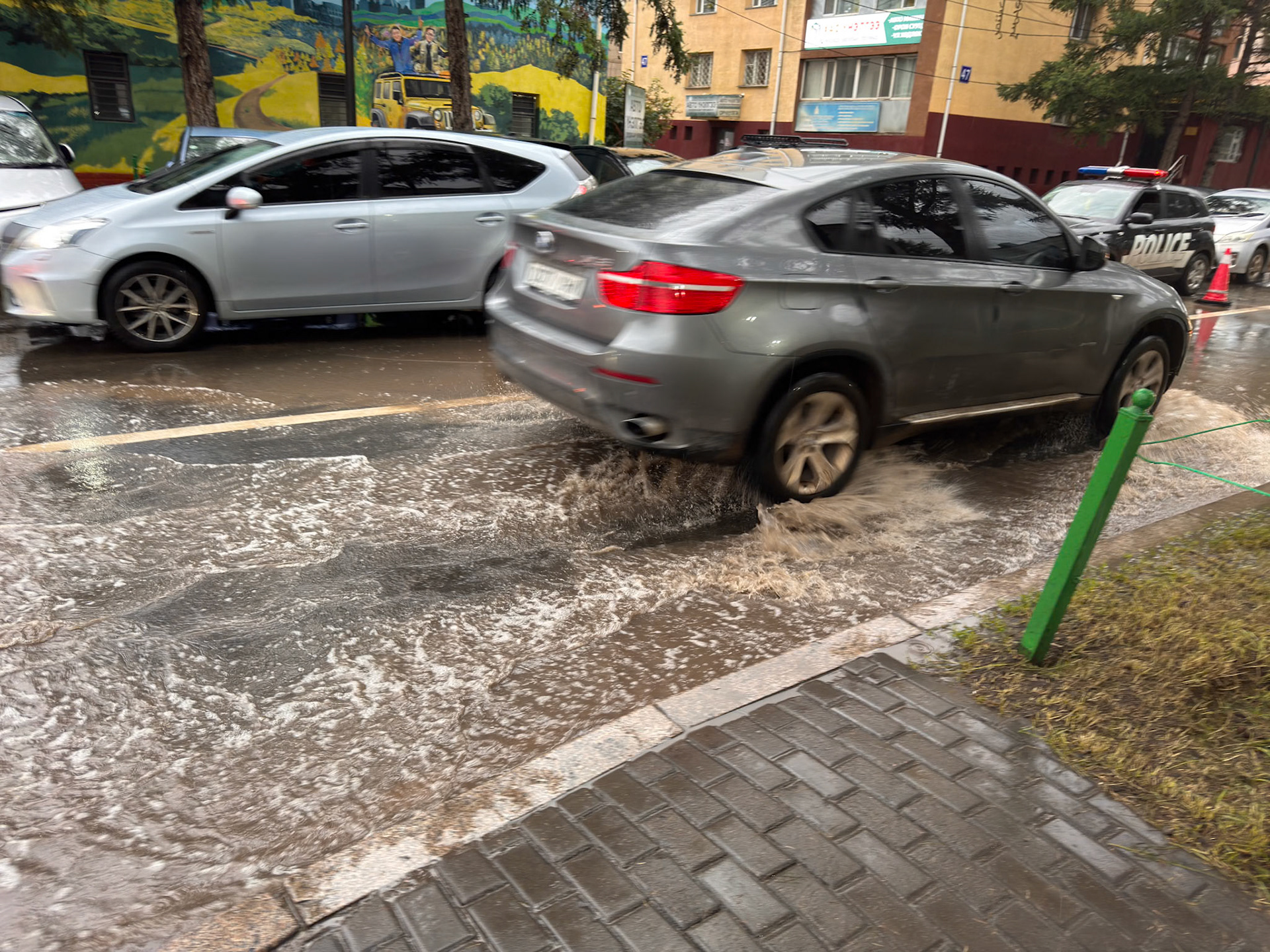 No drains = big puddles