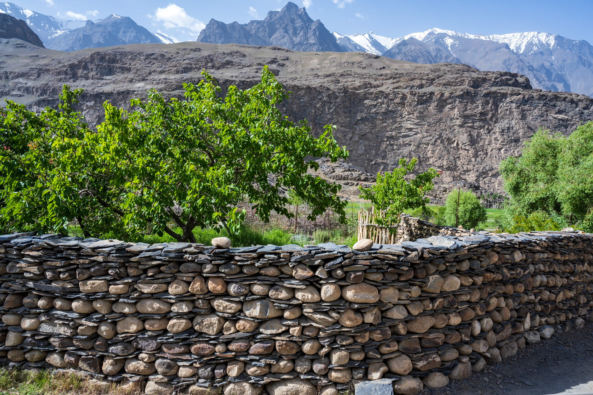 That's their vegetable garden, with the same beautiful walls as the house. And of course the now-capped peaks in the background