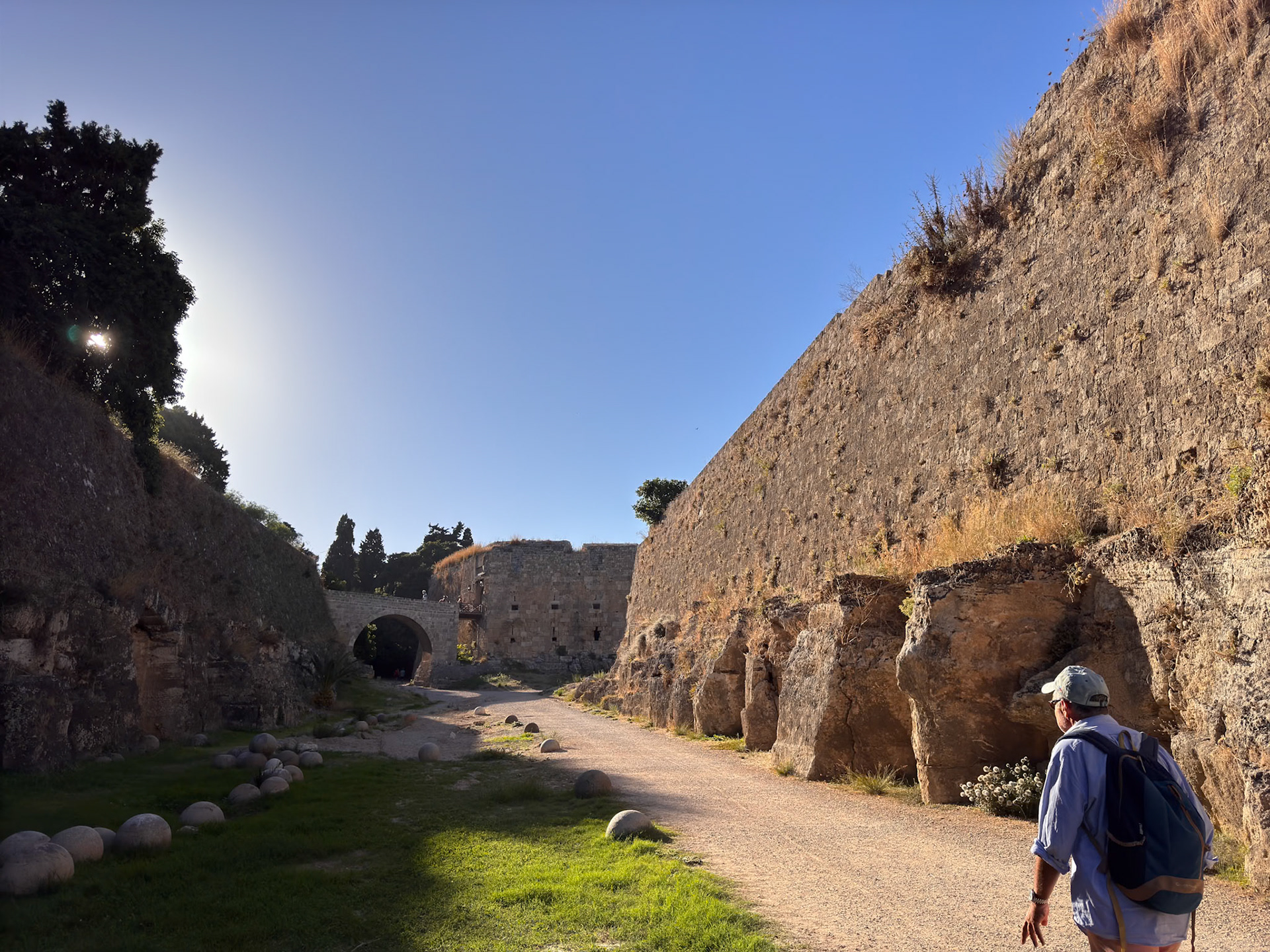 The formidable walls that once safeguarded the town of Rhodes. While Sultan Mehmed II successfully breached the Theodosian Walls and captured Constantinople in 1453, his forces were unable to overcome the robust defenses of Rhodes’ walls. Only sixty years later his grandnephew Suleiman the Magnificent, finally succeeded in breaching Rhodes' formidable walls in 1522