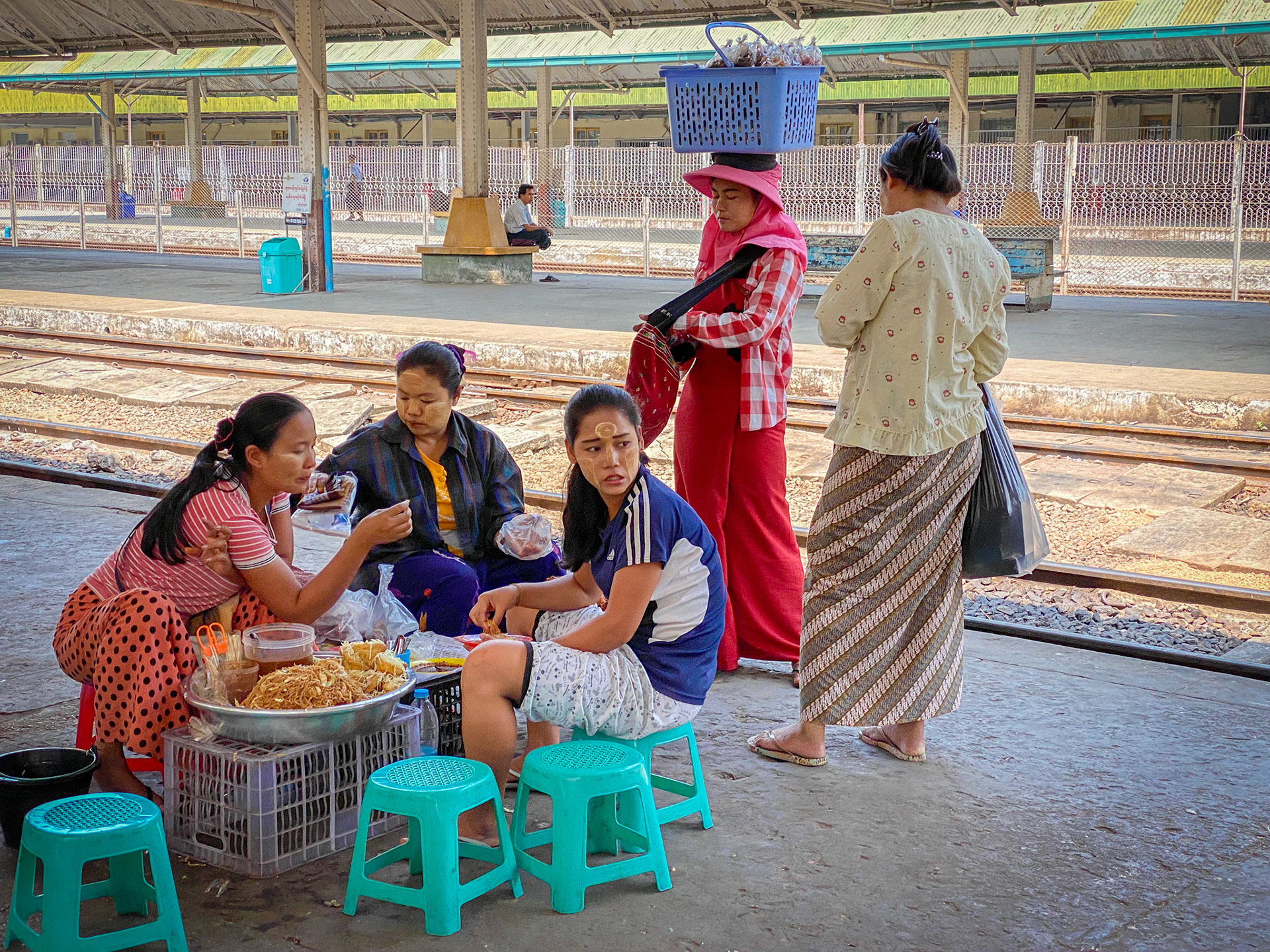 Preparing food to sell to the passengers