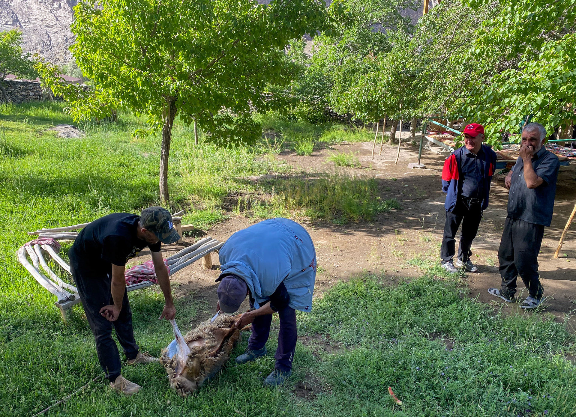 Preparing the meat to share with the villagers