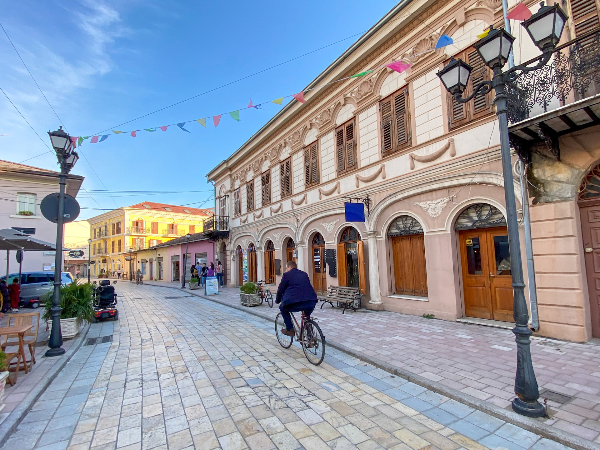 Beautiful cobblestone streets and old facades of Shkodër