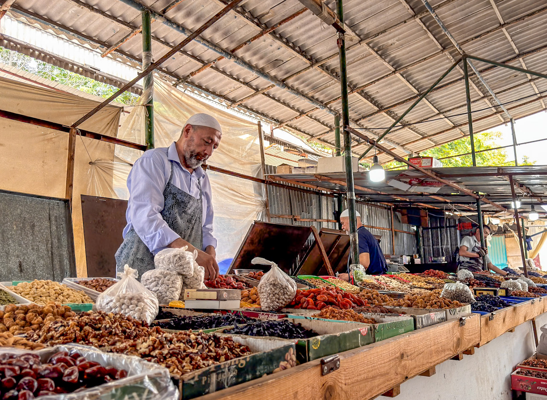 We bought some dry apricots and pistachios from this guy. Perfect travel food.