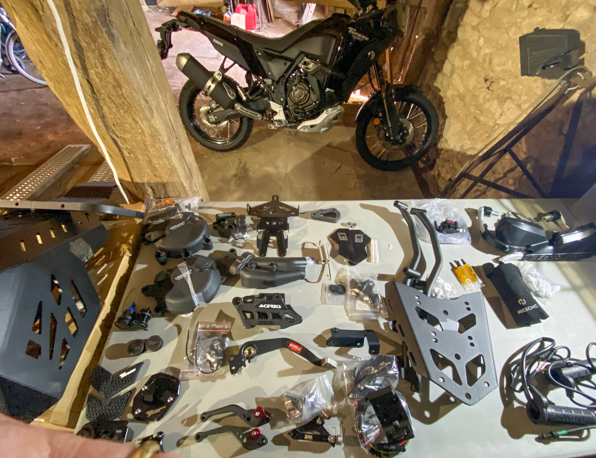 A lot of parts to install to carry luggage, improve bike protection, increase comfort and performance for off-road riding