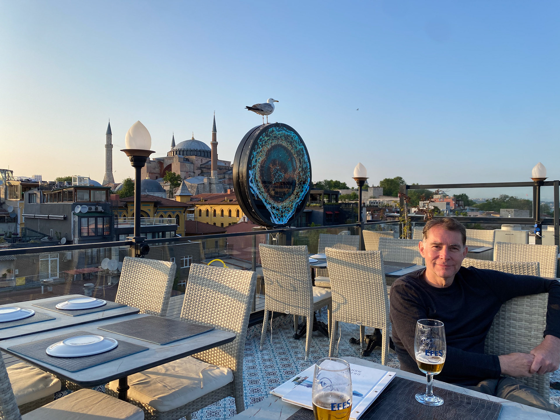 Enjoying the sunset with views on Hagia Sophia on one side and the Bosphorus on the other side 🤩