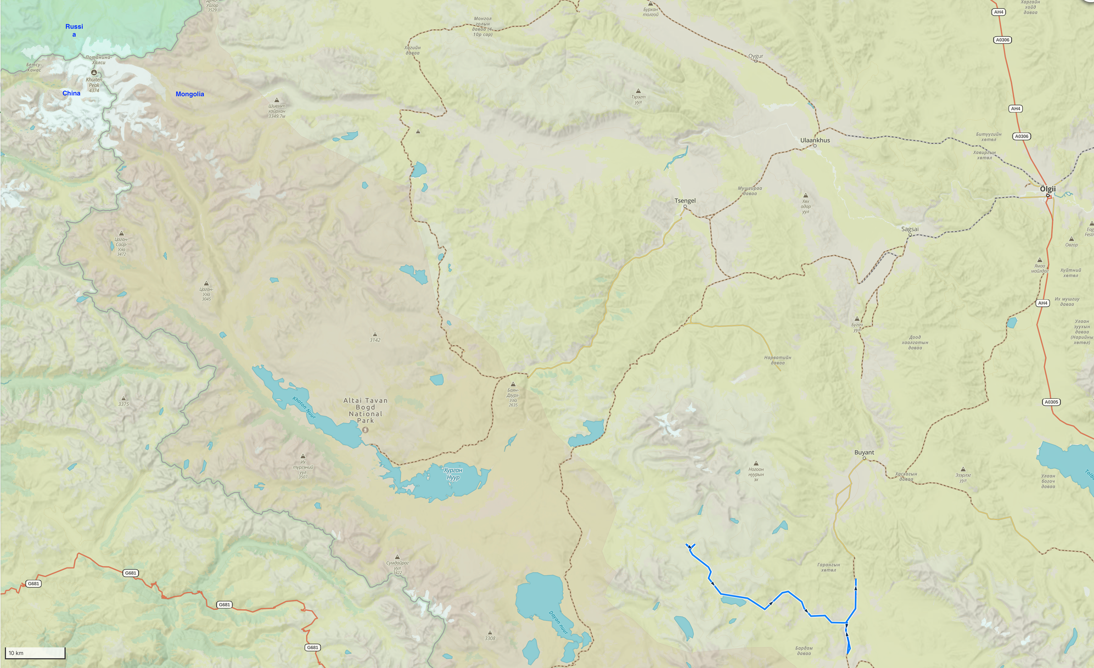 General plan of the area. Day 90 - 70 km