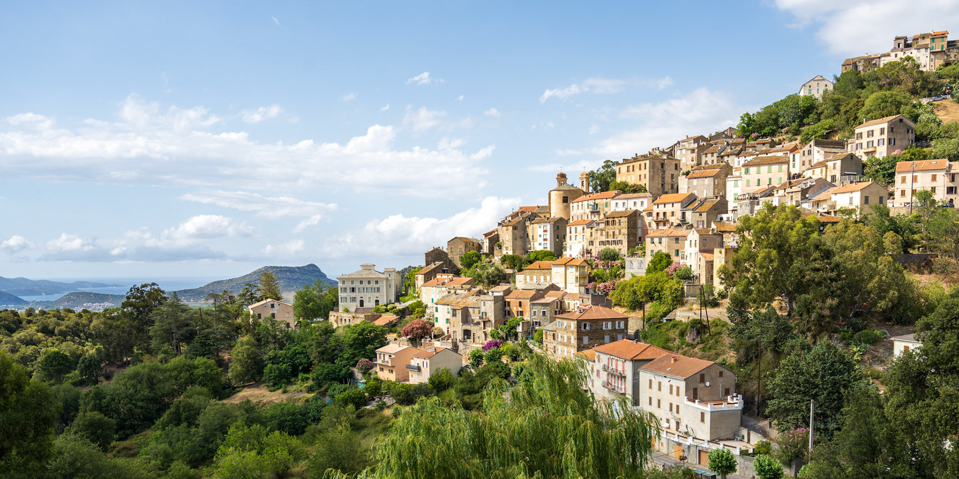 Typical Corsican village (Olmeta). On the left the Saint-Florent gulf where we are staying.