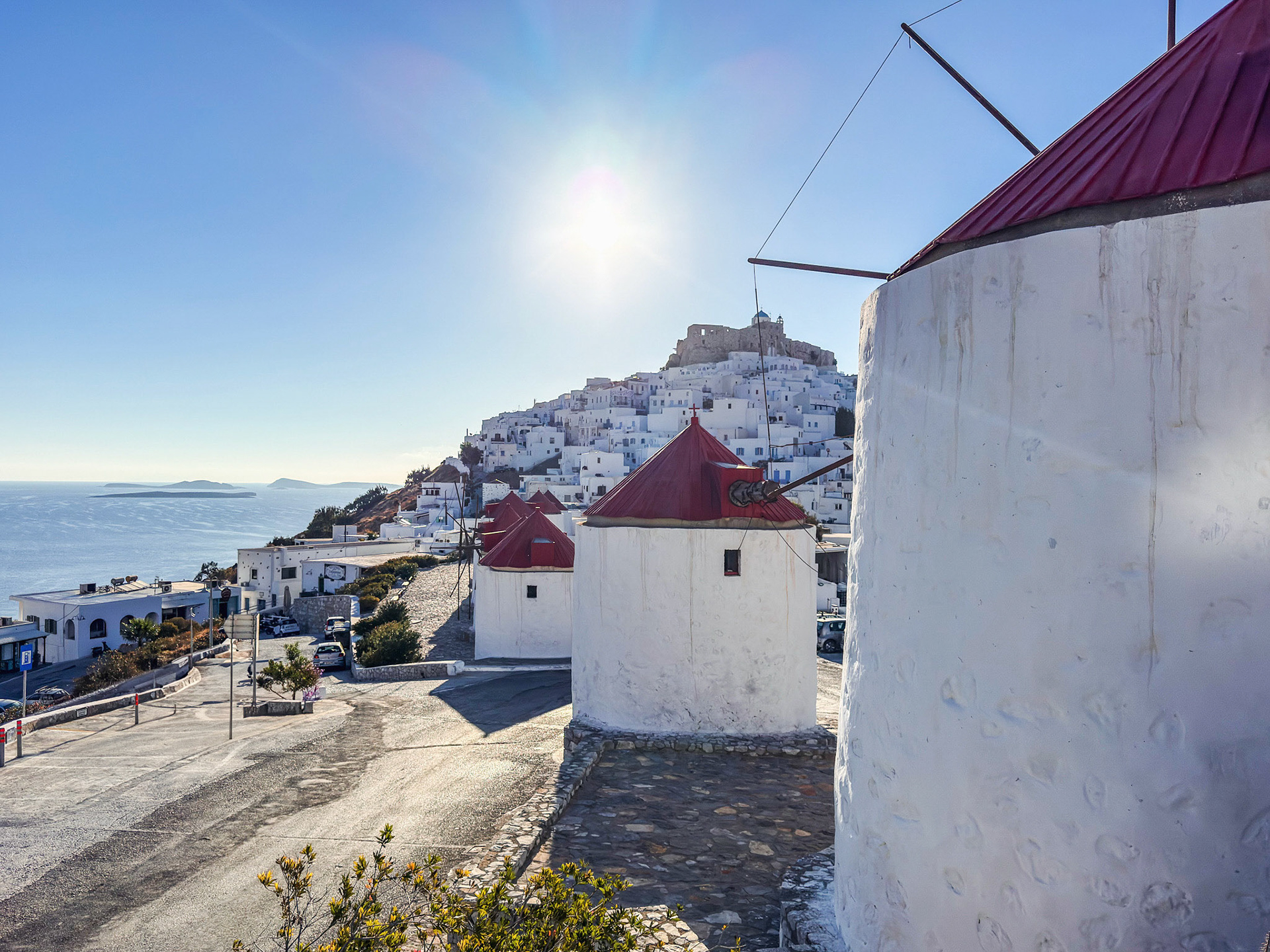 Chora (Astypalea Town) picturesque white-washed houses, narrow alleys, and iconic windmills